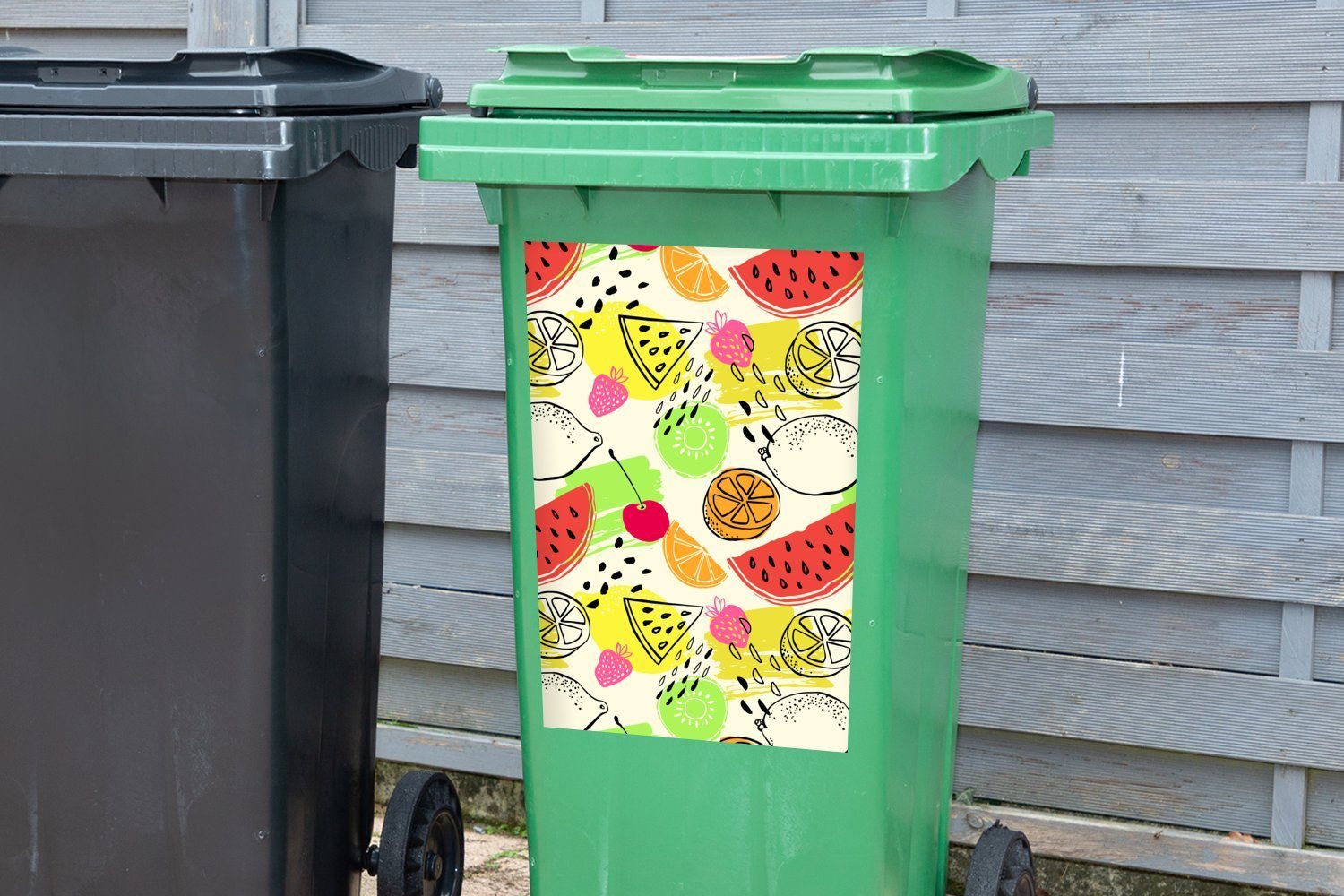 MuchoWow Wandsticker Wassermelone Zitrone Mülltonne, - Container, - Abfalbehälter St), Schablonen Mülleimer-aufkleber, Sticker, (1