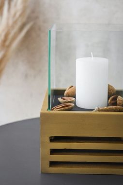 VIVANNO Bodenwindlicht Deko-Windlicht Kerzenhalter viereckig Holz offen CANDELITA Braun -