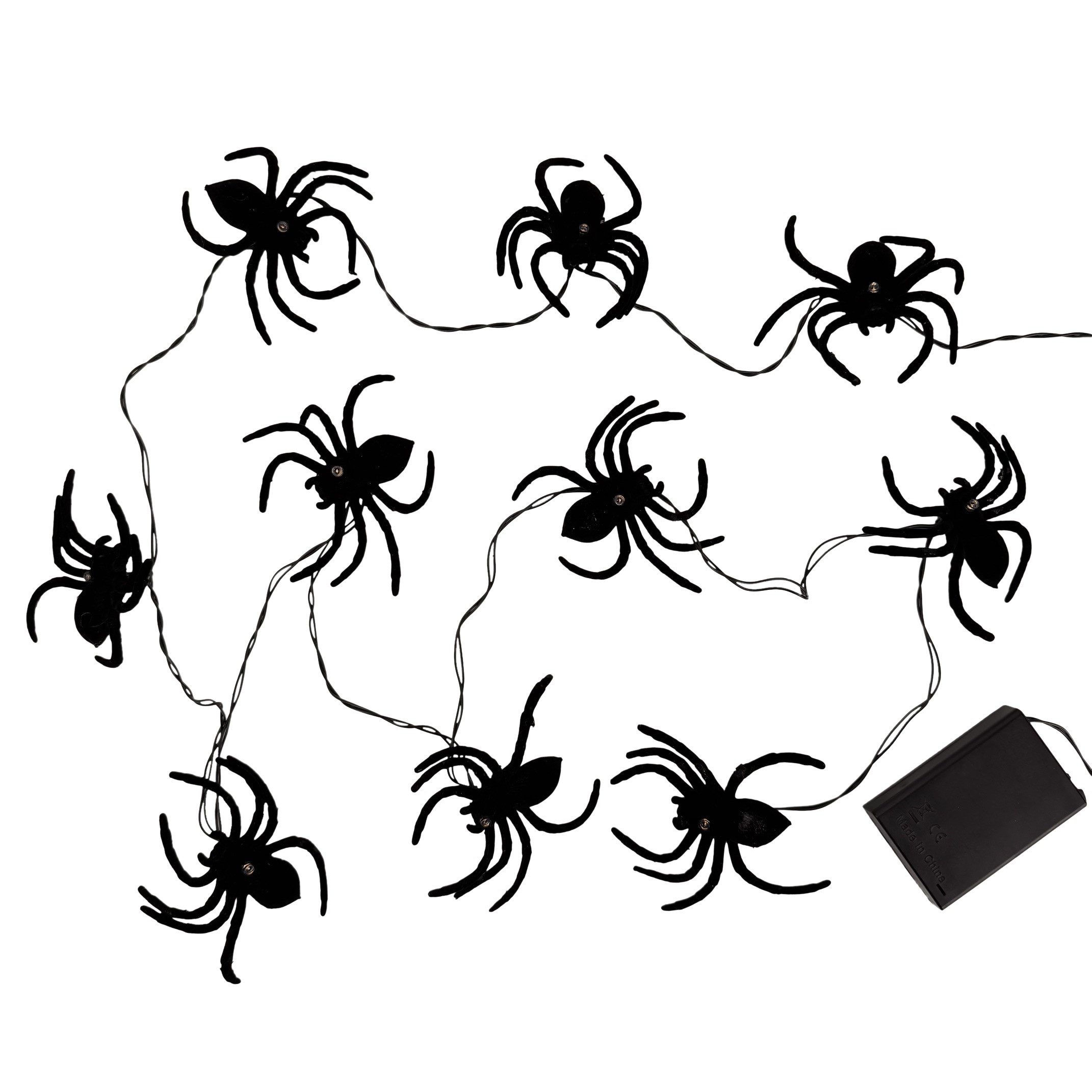 Online-Fuchs LED-Lichterkette mit 10 Spinnen und warmweißer LED-Beleuchtung - Halloween Deko, inklusive 6-Stunden Timerfunktion