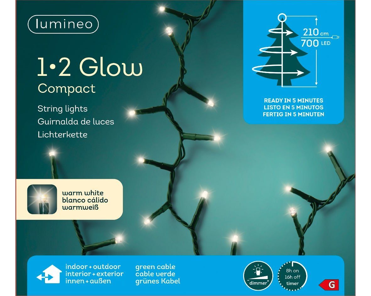 Lumineo LED-Lichterkette »Lichterkette 1-2 Glow Compact 700 LED 2,1 m warm  weiß, grünes Kabel«, Indoor & Outdoor geeignet, dimmbar mit 8h-Timer