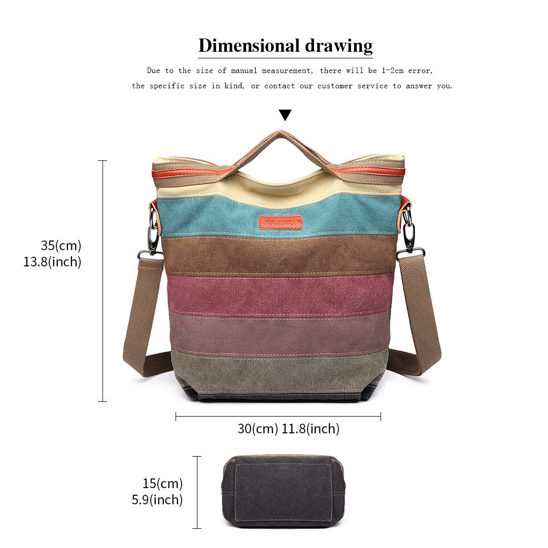 KONO Shopper Mehrfarbengestreifte Segeltuch Handtaschen Kreuzkörper für Fra günstig online kaufen
