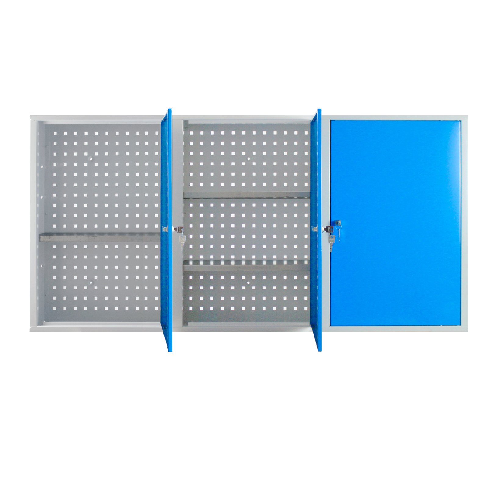 HxBxT Werkzeugschrank PROREGAL® Lichtblau 4 Türen + mit Werkzeugwandschrank 3 Grau 75x150x20cm, Fachboden,