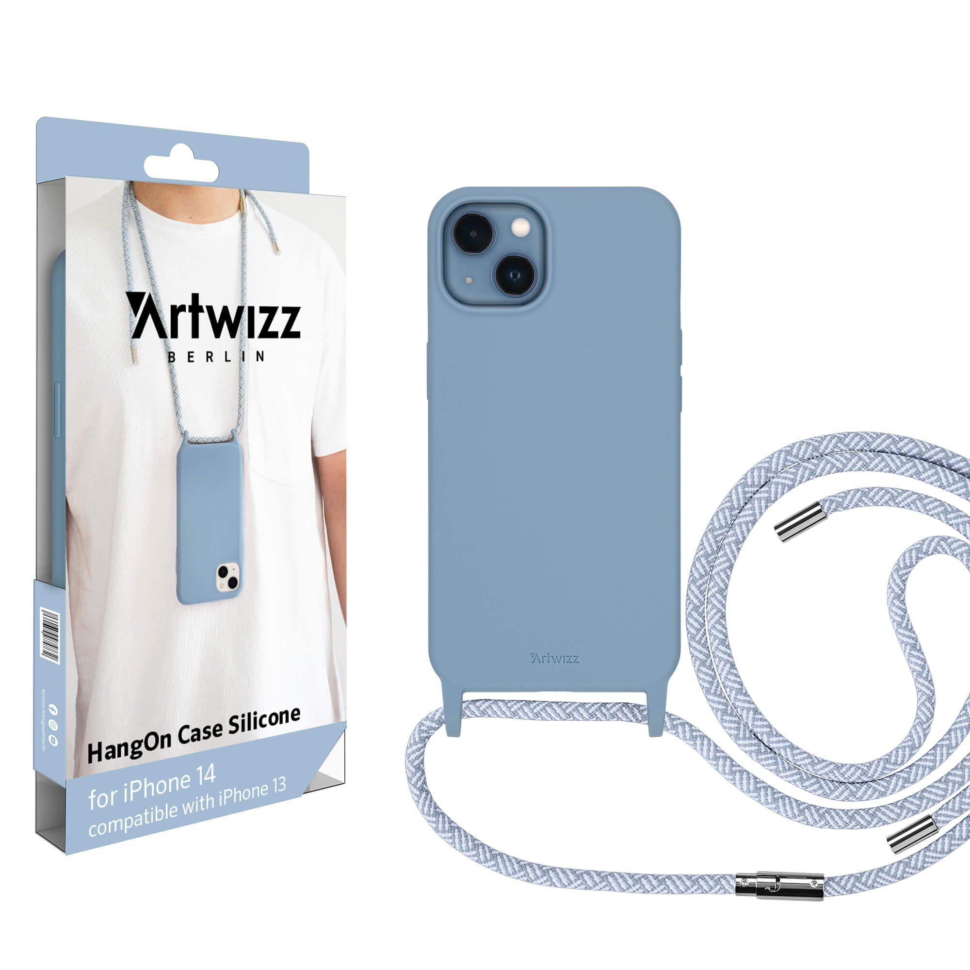 Artwizz Case zum Umhängen HangOn Case Silicone, Handykette aus Silikon, Hellblau, iPhone 14