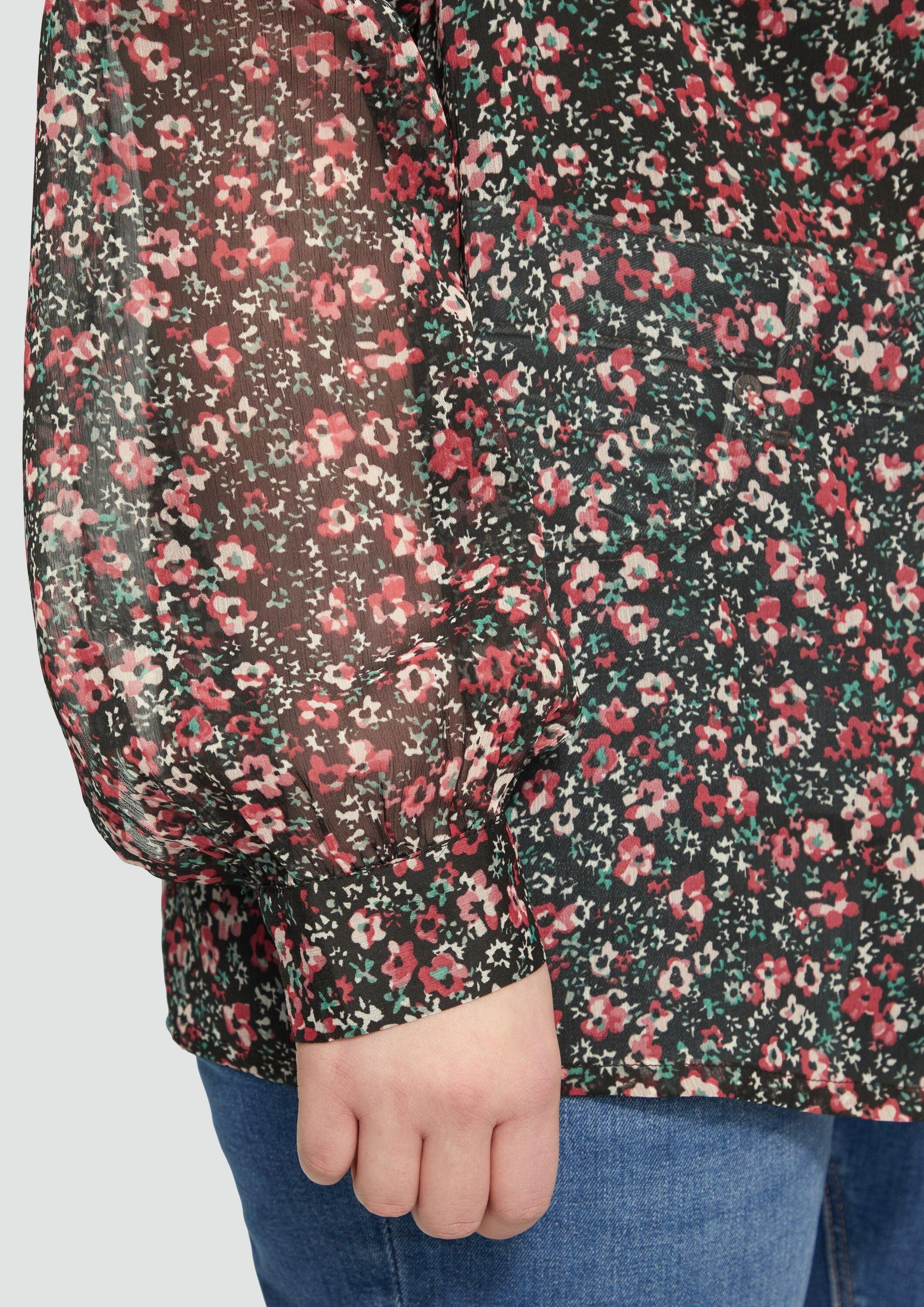 QS Langarmbluse Bluse Leicht transparente Chiffonbluse mit All-over-Print