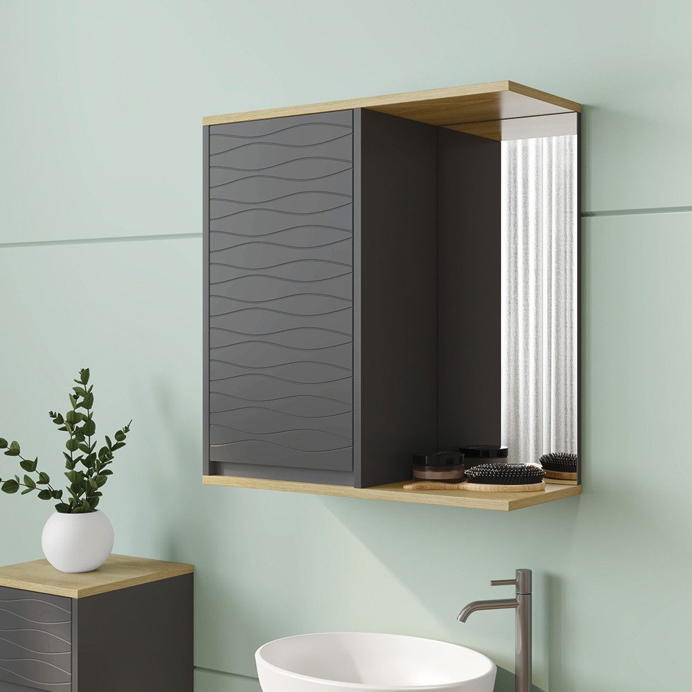 Vicco Badezimmerspiegelschrank Livia, Anthrazit/Holz, 60 x 63 cm (1-St)