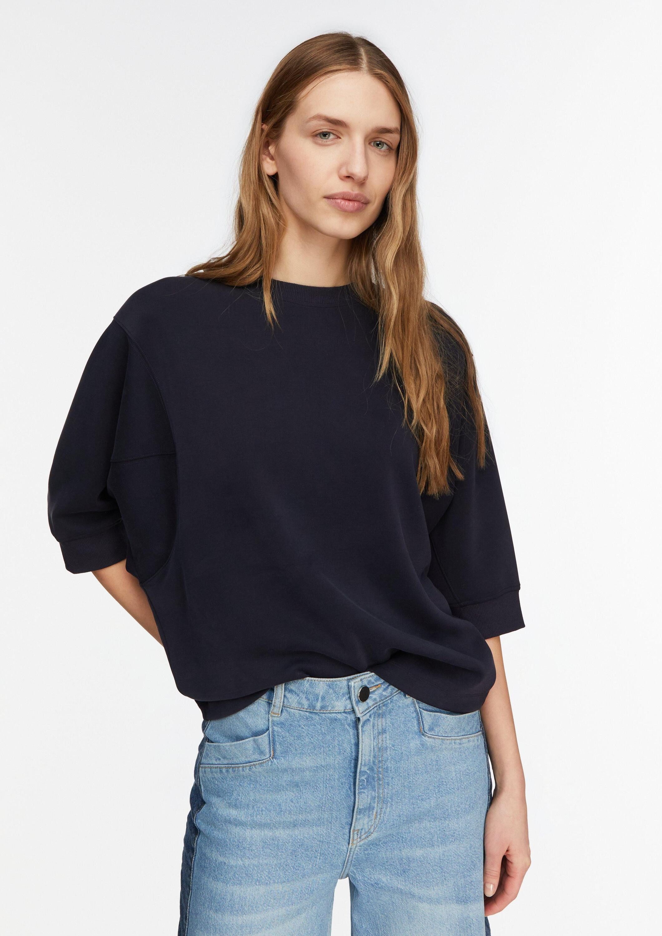 comma Sweatshirt Sweatshirt Fließendes Sweatshirt mit Fledermausärmeln und dekorativen Nahtdetails