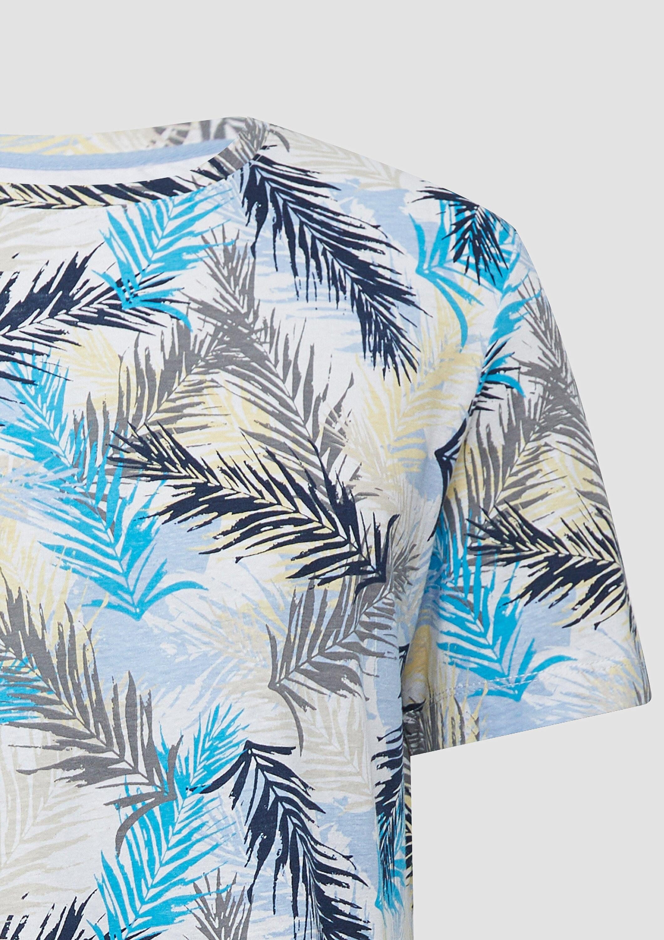 s.Oliver Kurzarmshirt T-Shirt T-Shirt aus Leinenmix mit All-over-Print