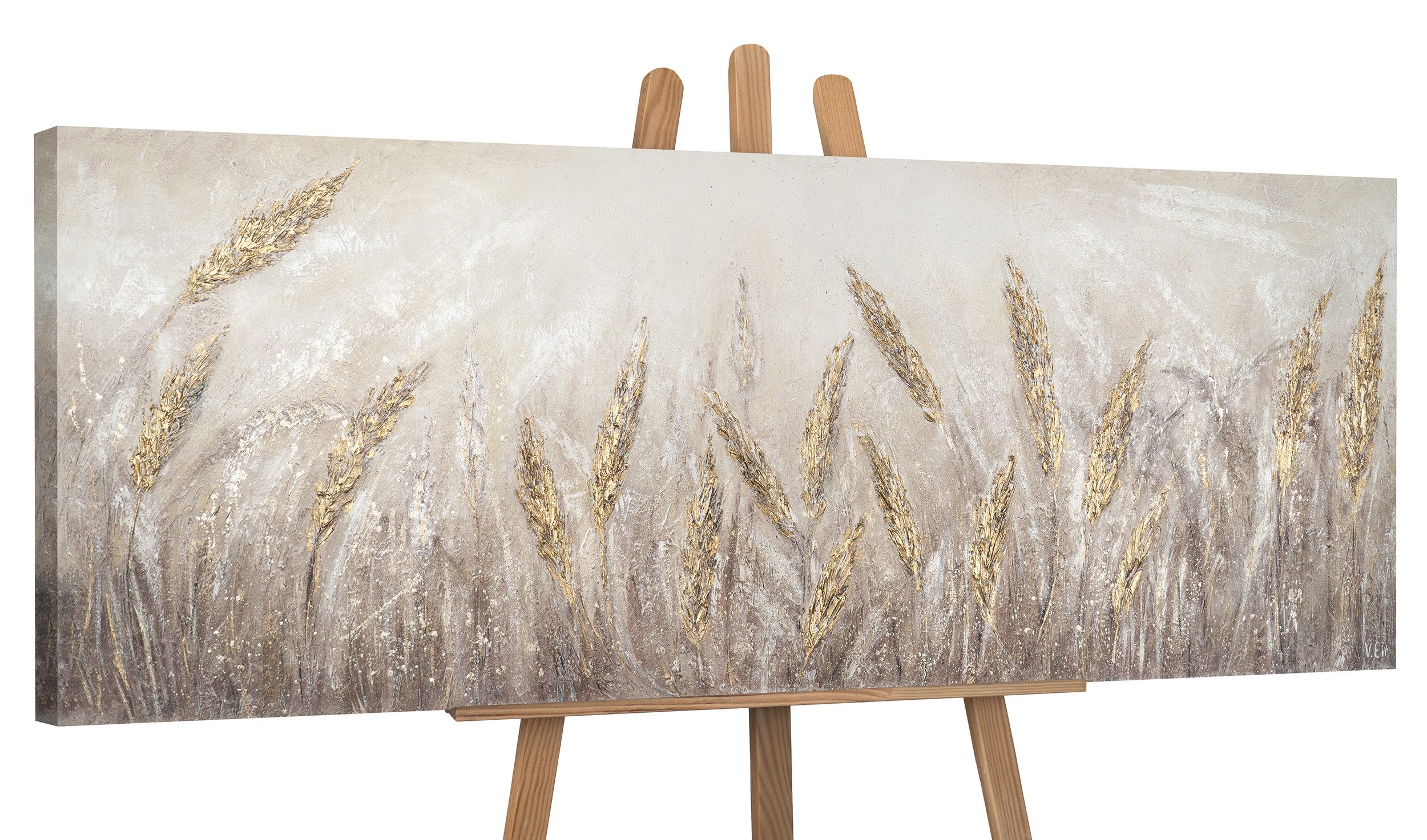 YS-Art Gemälde Dämmerung, Wald, Gold Leinwand Bild Handgemalt Dämmerung