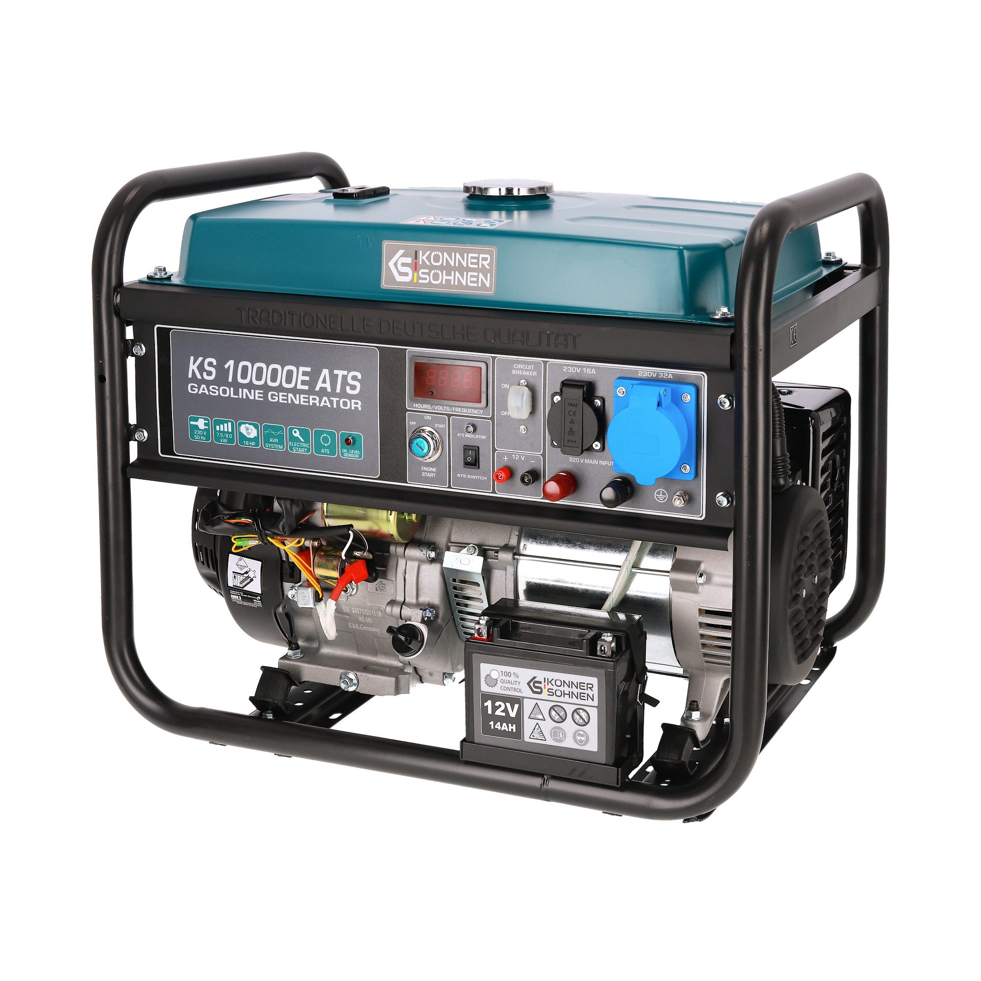Könner & Söhnen Stromerzeuger KS 10000E ATS, 8,00 in kW, (18 PS 4-Takt Benzinmotor, 1-tlg., Hand-/Elektrostart, Notstromautomatik), Anzeige (Spannung, Frequenz, Betriebszeit)