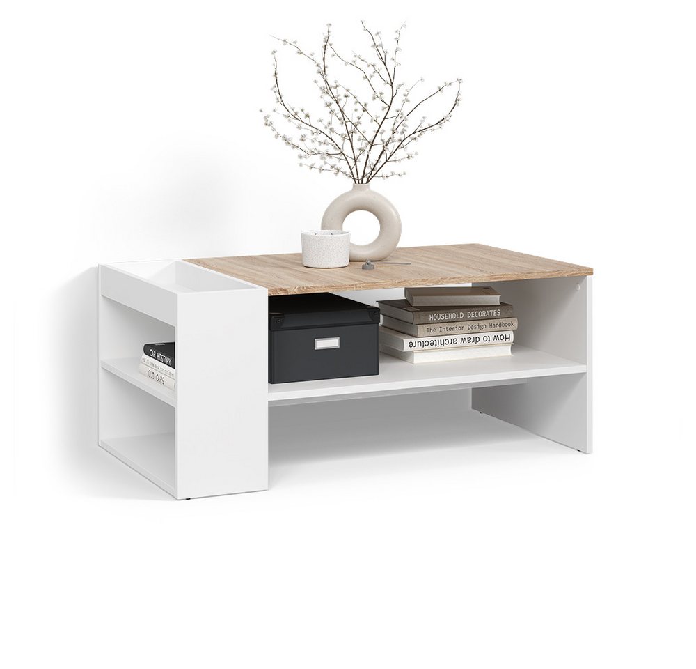 Livinity® Couchtisch Piave, Weiß/Sonoma, mit Regalen (1-St)