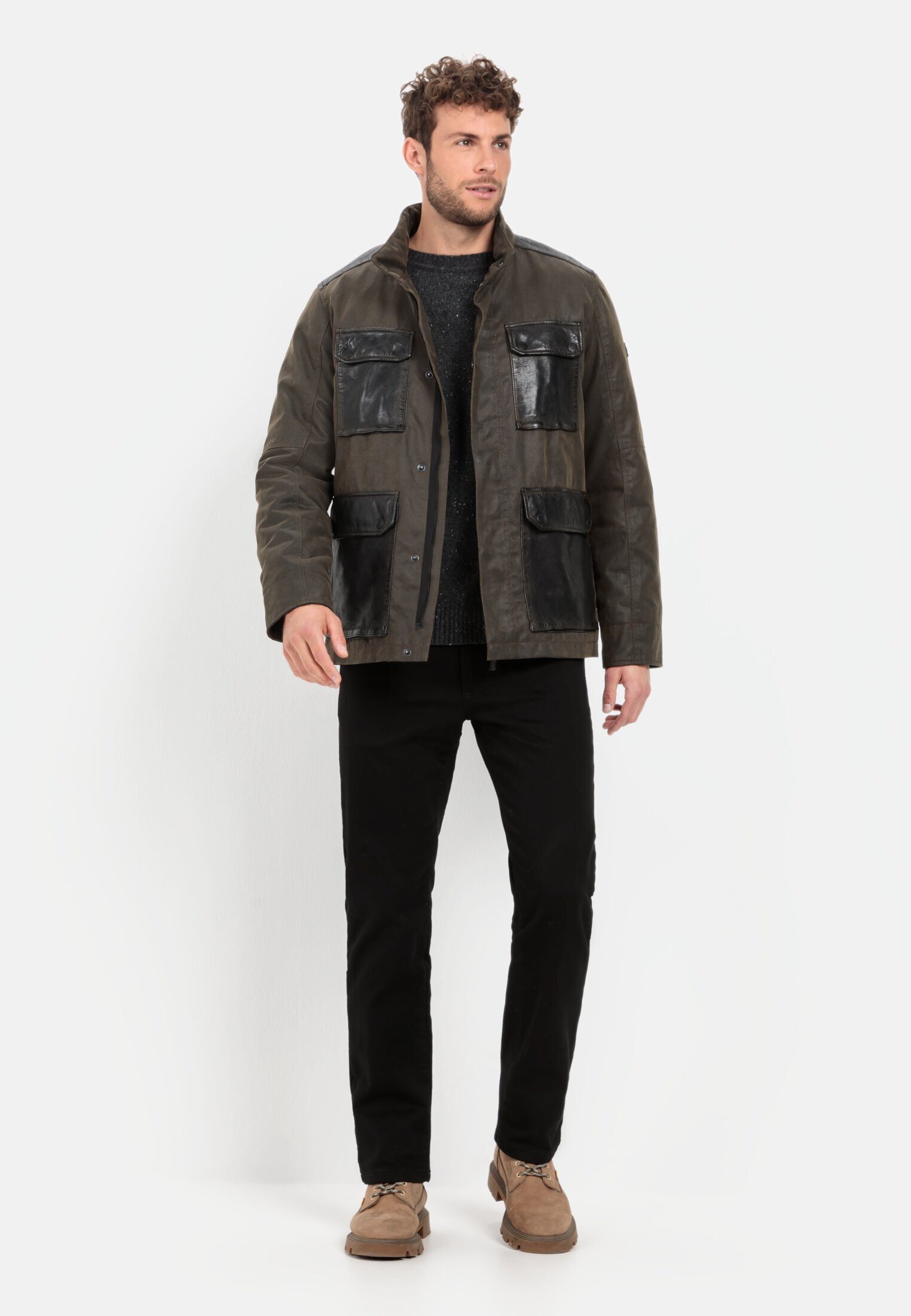 camel active Winterjacke mit Materialkontrast Langarm