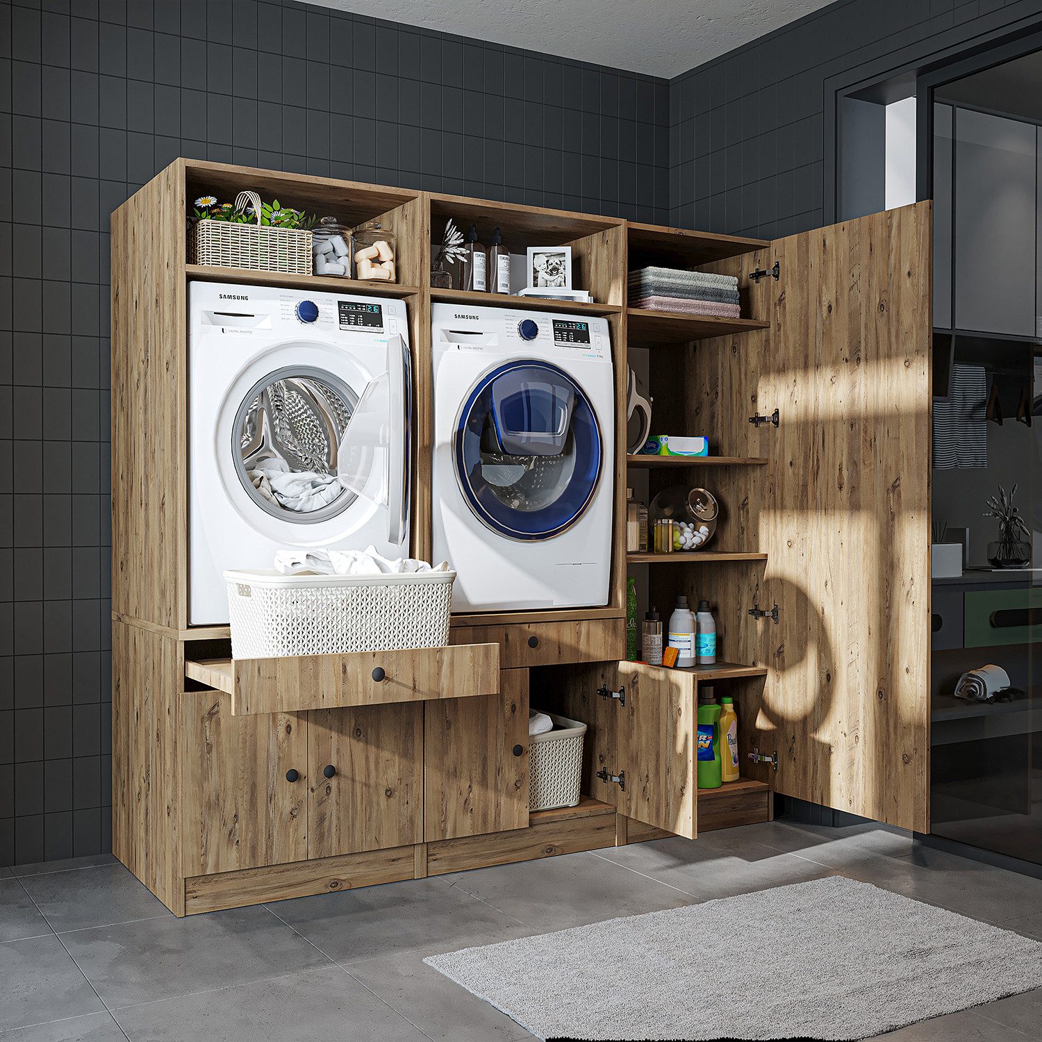 Roomart Waschmaschinenumbauschrank (Waschmaschinenschrank Trocknerschrank m günstig online kaufen