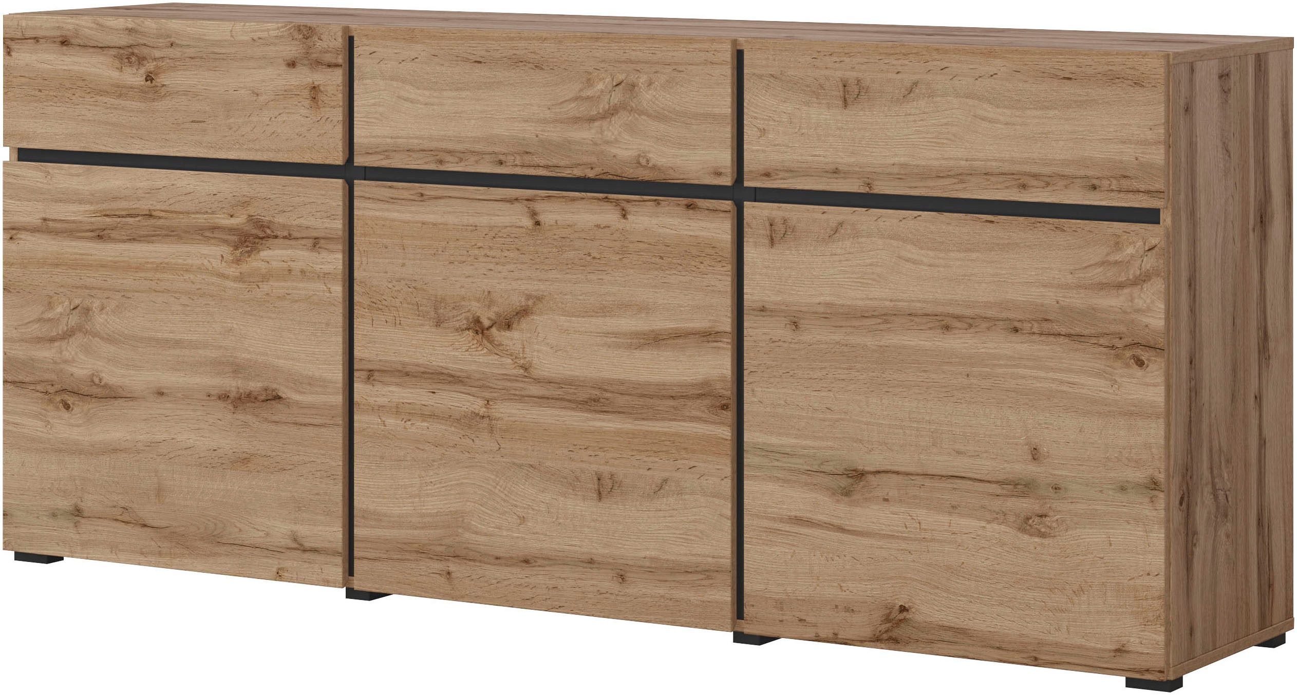 OTTO home Sideboard Cross,Breite 180 cm, moderne grifflose Kommode,3 Türen/3 Schubkästen, Schubladenschrank mit viel Stauraum, Einlegeböden verstellbar