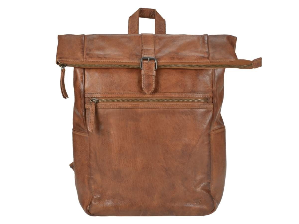 Bear Design Freizeitrucksack "Rick" Cow Lavato Leder Rucksack 27x40cm, Rolltop, Daypack, mit Notebookfach, Leder in cognac braun