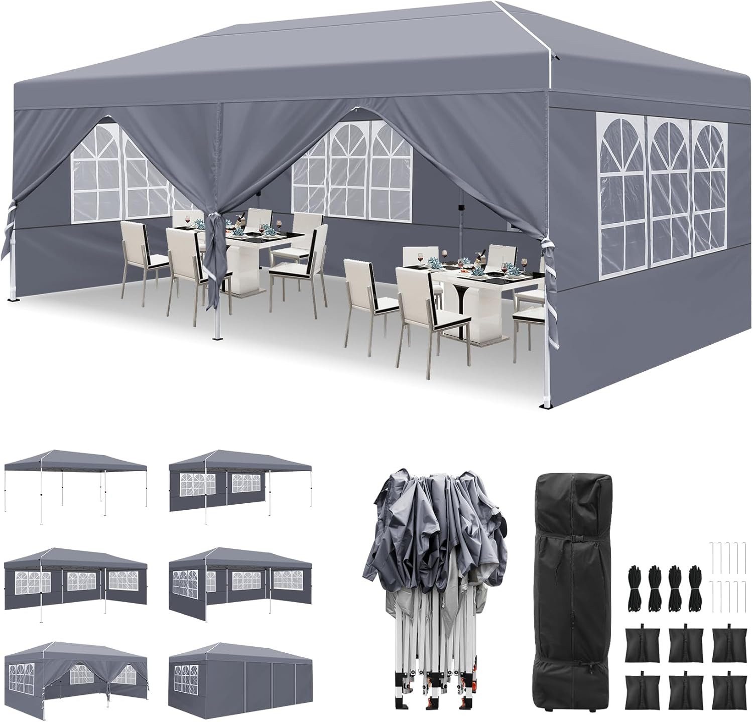 Faltpavillon Pavillon 3x6m Wasserdicht Faltpavillon Pop Up Partyzelt 6Seitenwände
