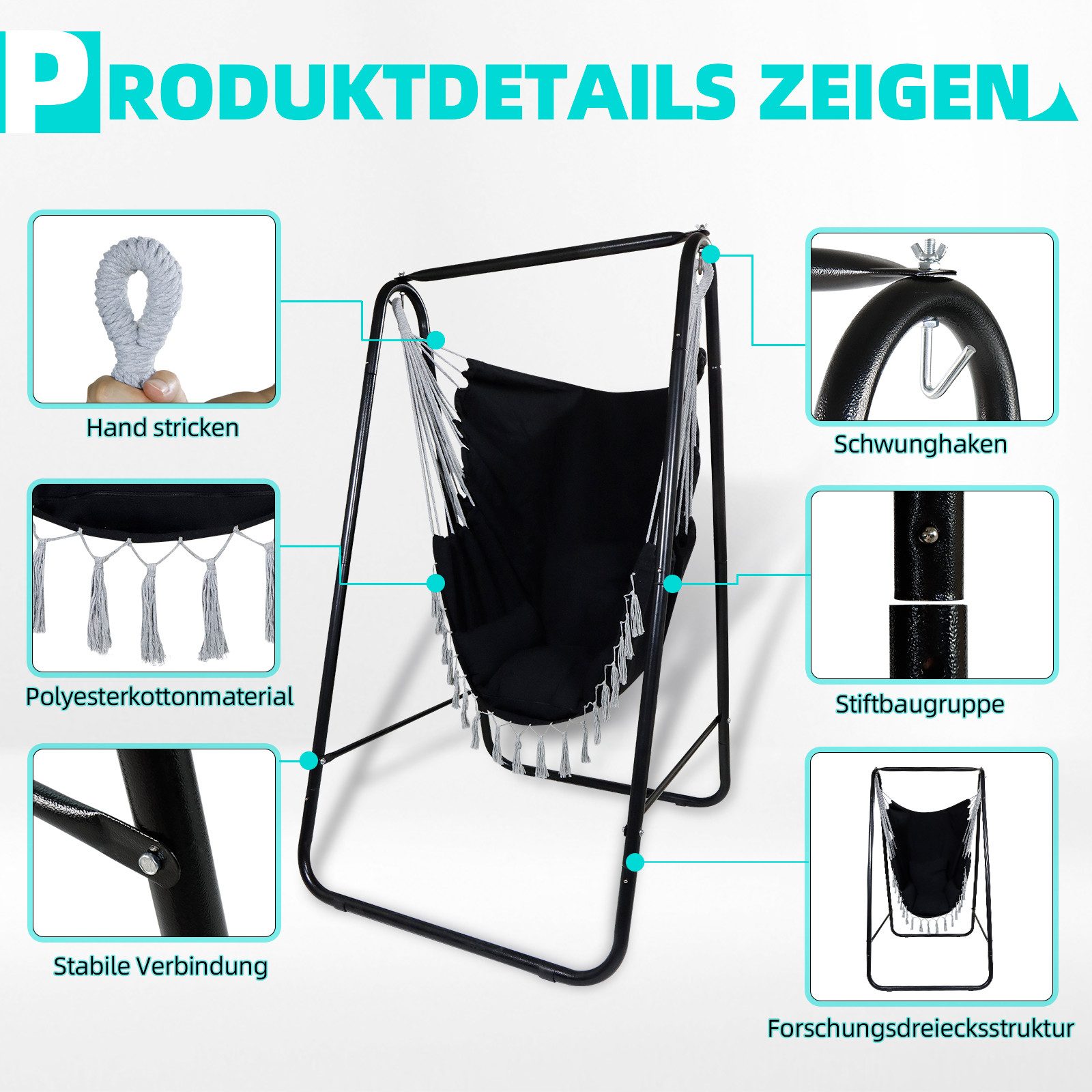 CCLIFE Hängesessel Hängesessel mit Gestell Hängeschaukel Hängestuhl (1er Set mit Gestell), mit gestell