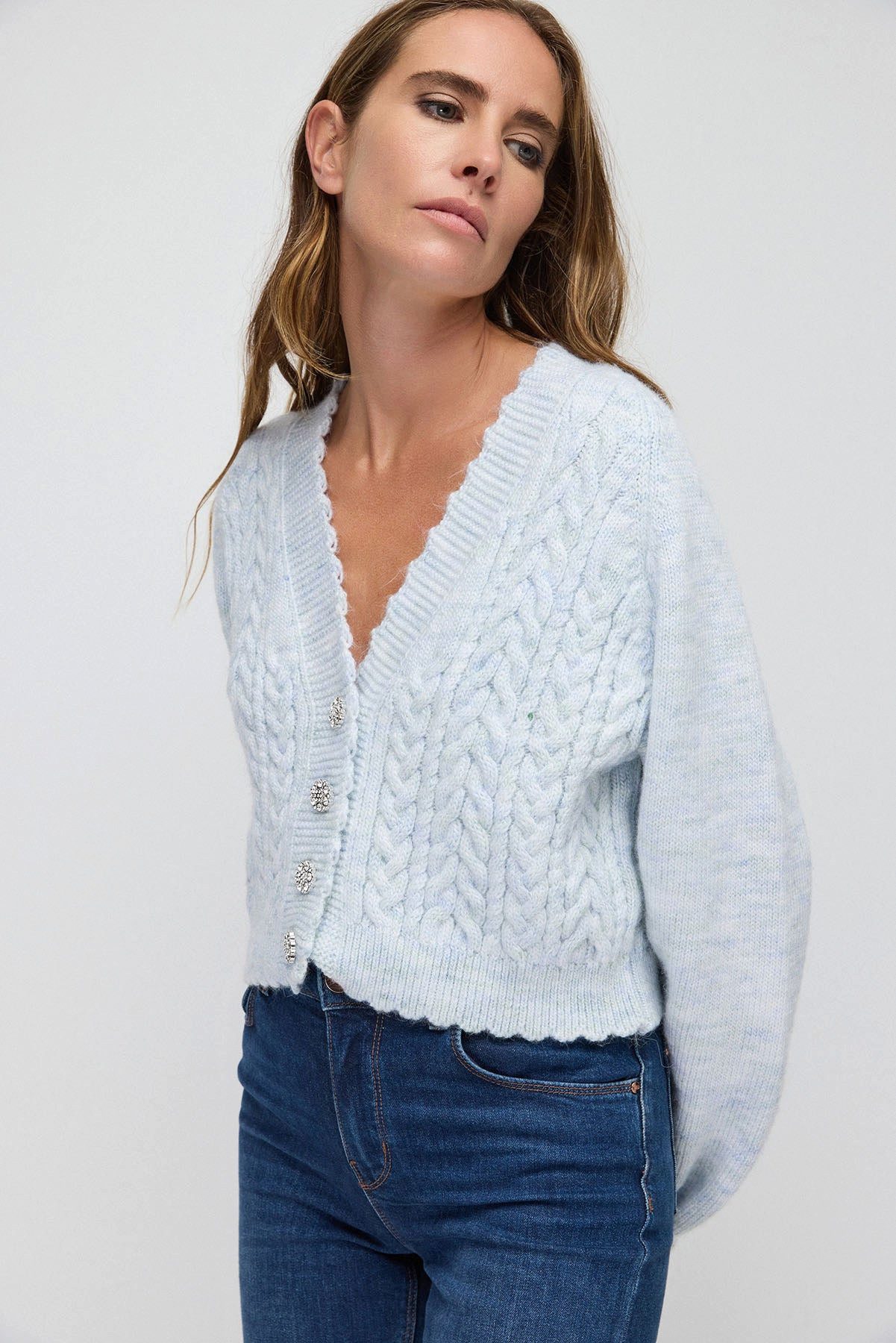 No Matter What Blusenjacke Strickcardigan mit Steinverzierungen und Knöpfen