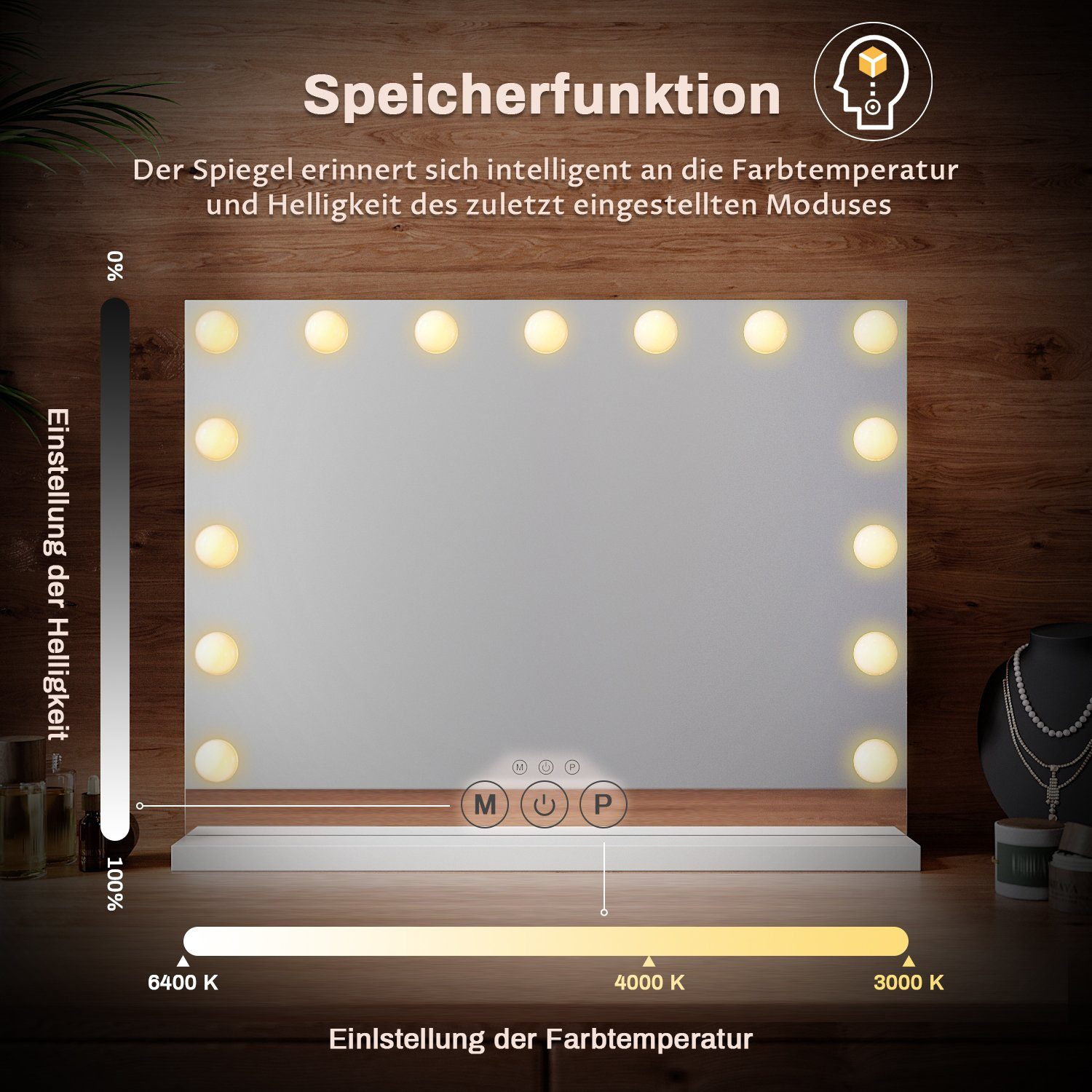 mit SONNI Schminkspiegel beleuchtung Kosmetikspiegel,Speicherfunktion Schminkspiegel