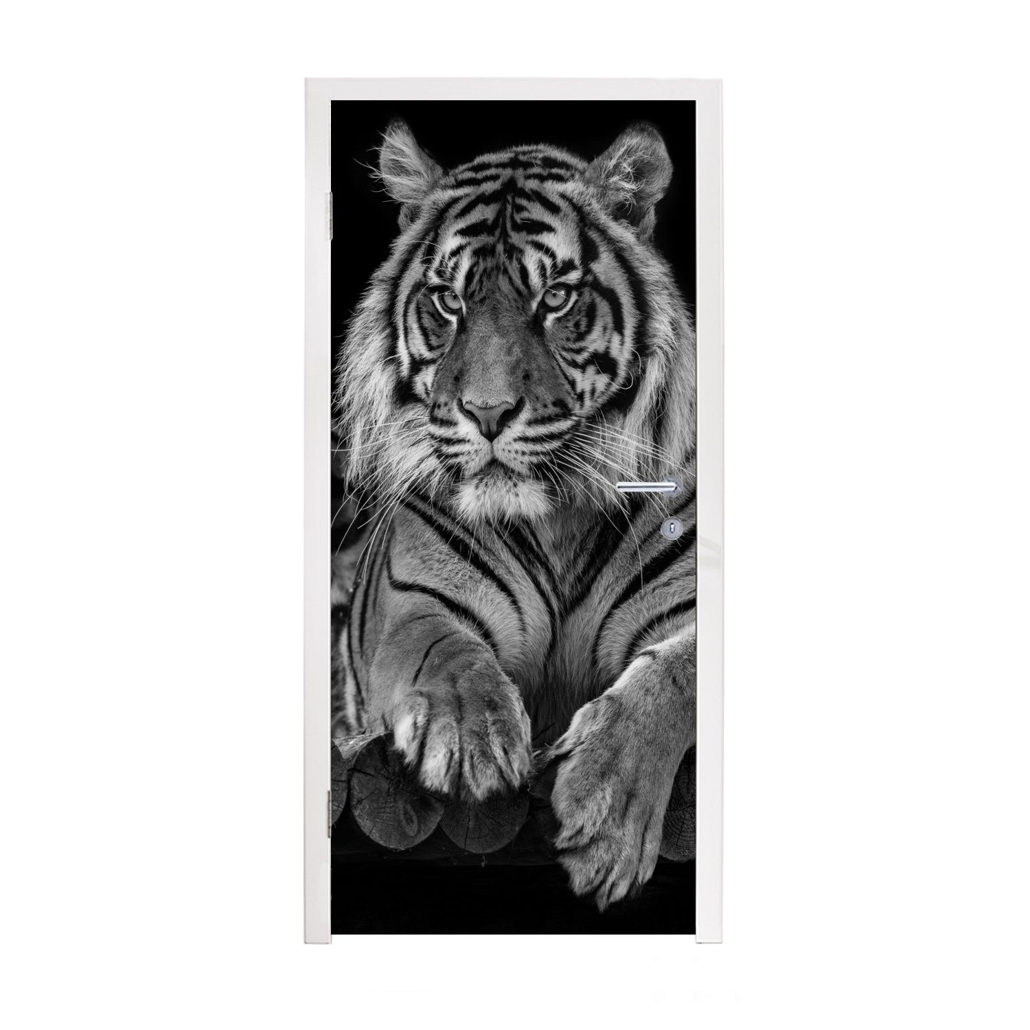 MuchoWow Türtapete Tierprofil Sumatra-Tiger in Schwarz und Weiß, Matt, bedruckt, (1 St), Fototapete für Tür, Türaufkleber, 75x205 cm