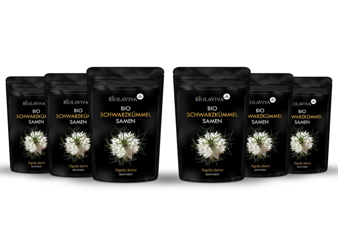BIOLAVIVA Gewürz Bio Schwarzkümmel Samen 500g, (Aromatisch-würzig), 99,9 % Reinheit, Bio-Qualität, 100 % Schwarzkümmelsamen