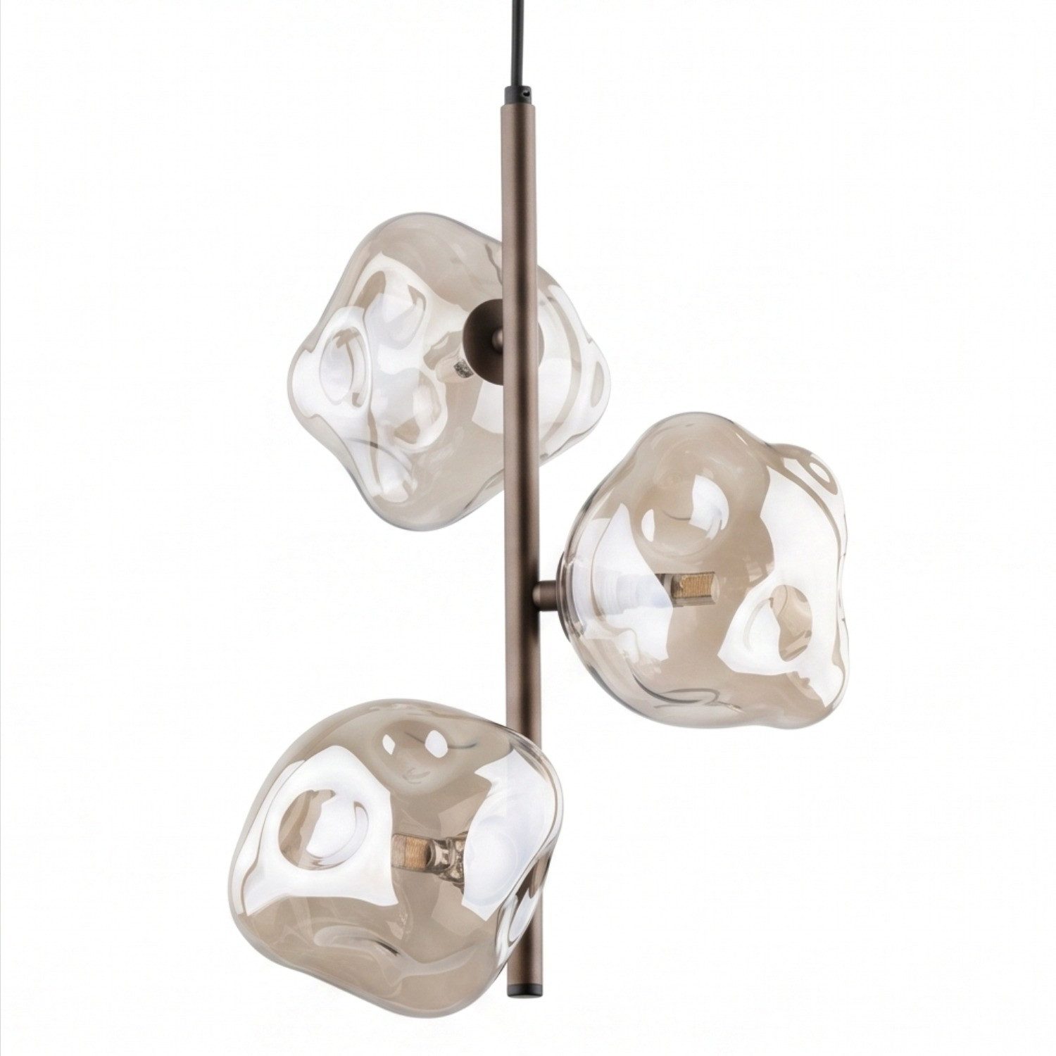 Licht-Erlebnisse Pendelleuchte UMERA, ohne Leuchtmittel, Metall Rauchglas G9 29 cm breit H: max. 90 cm Braun Cognac 3-flammig