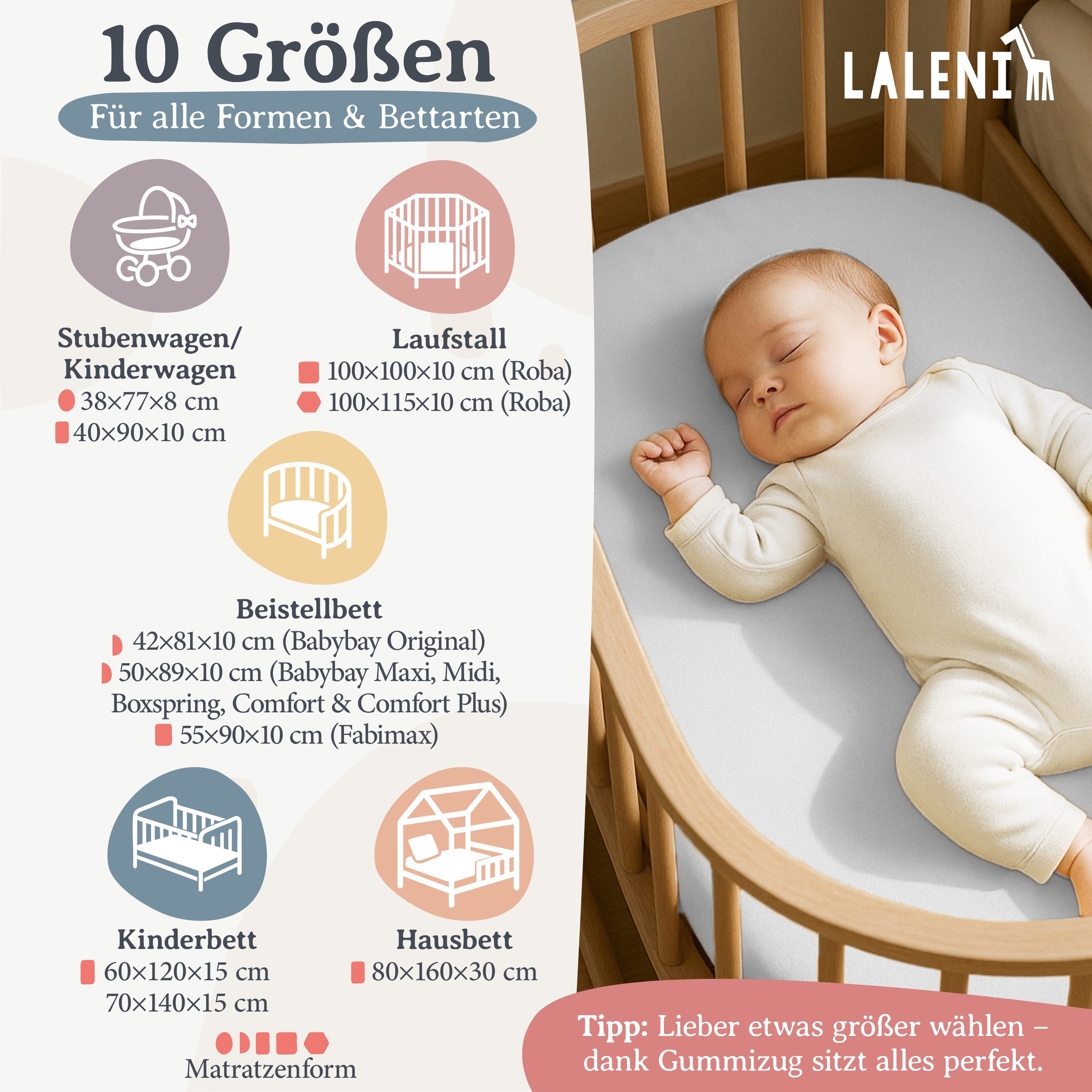 Laleni Spannbettlaken Atmungsaktives weiches und wärmendes Spannbettlaken, Baumwolle, Gummizug: rundum, (1 Stück), Kinderbett, Spielgitter, Wiege oder Stubenwagen mit Rundumgummizug