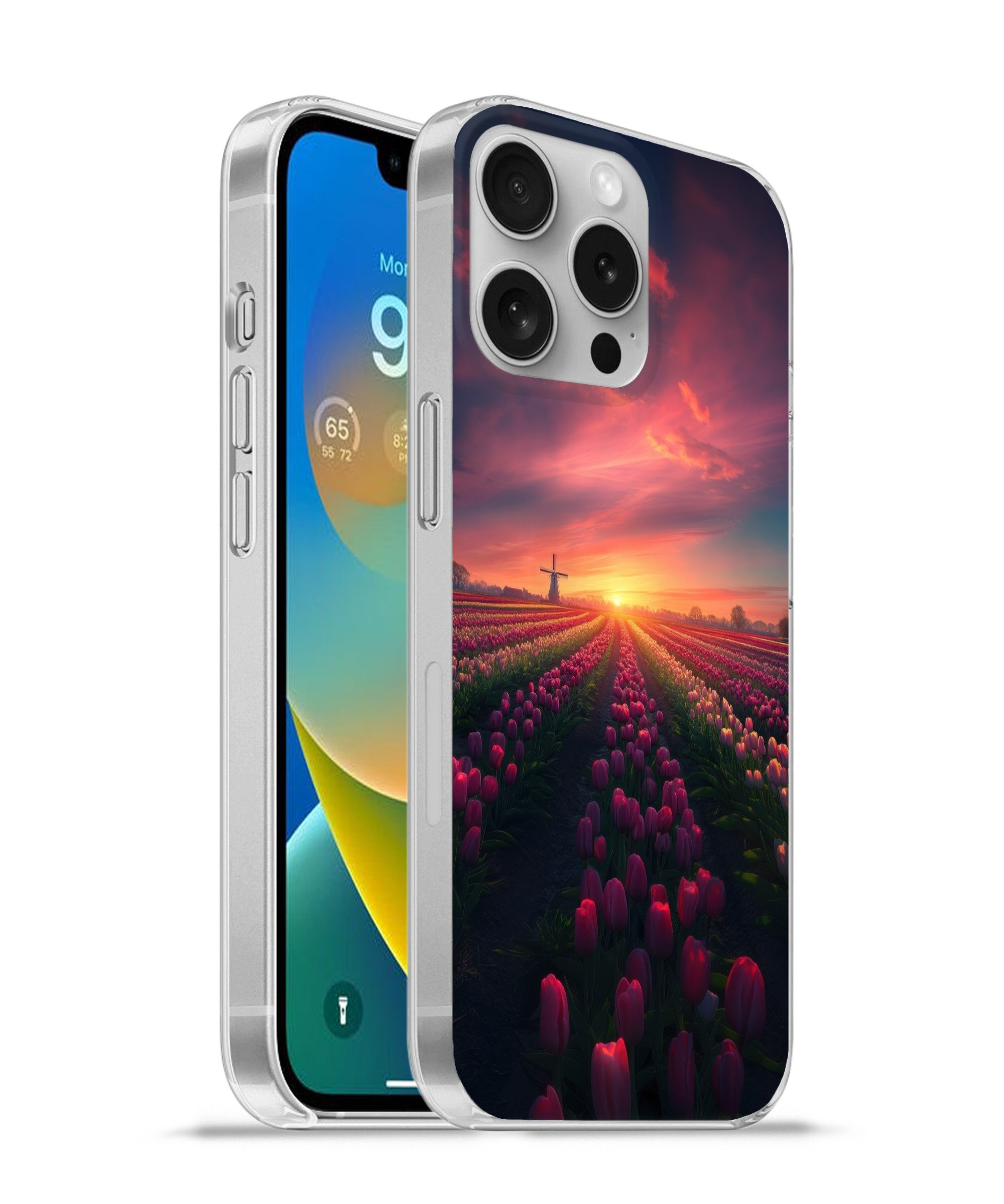 MuchoWow Handyhülle für Apple iPhone 16 Pro Windmühle - Sonnenuntergang - Landschaft, Smartphone-Bumper, Print, Handy Schutzhülle Dünn