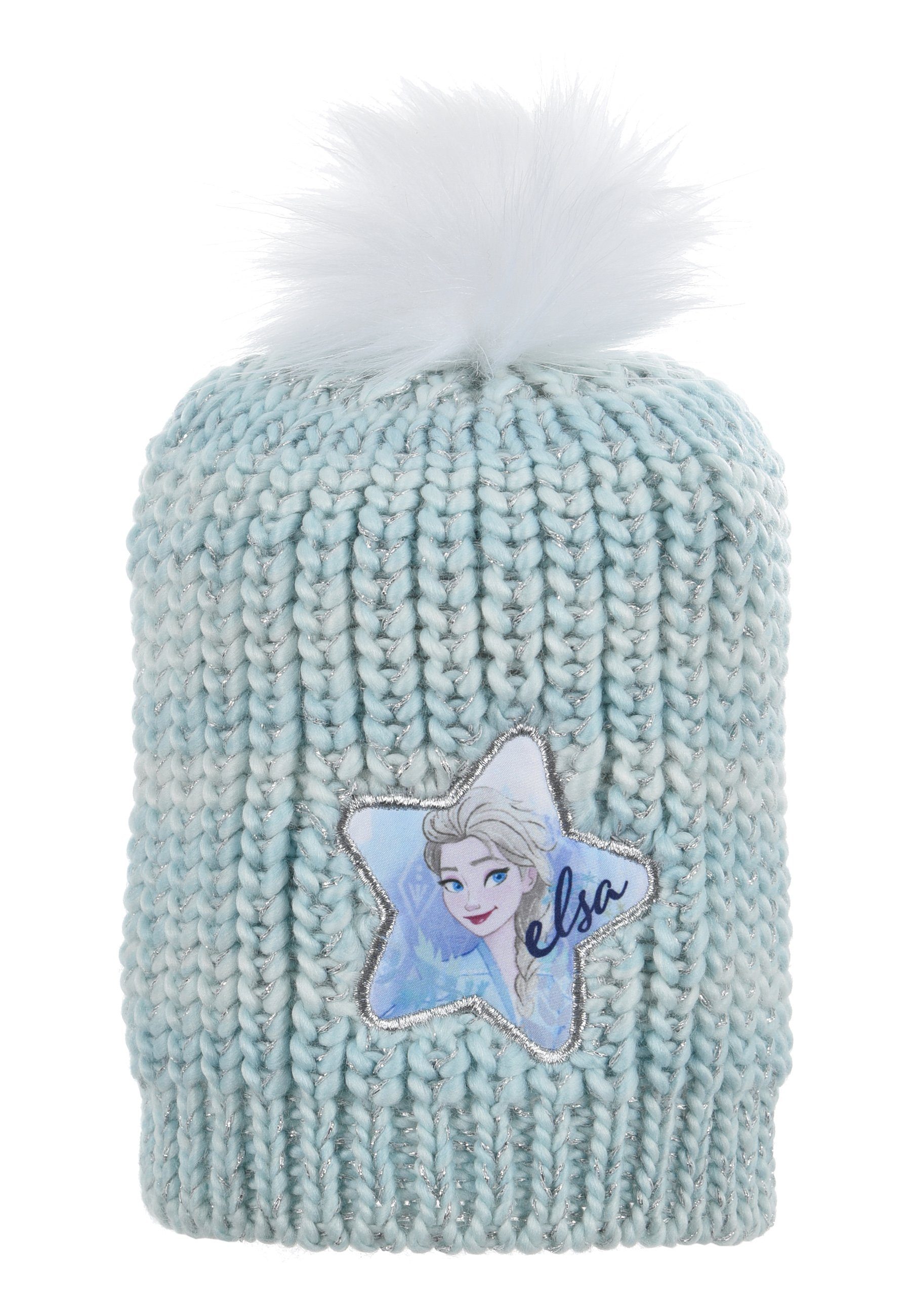 Disney Frozen Bommelmütze Eiskönigin Elsa Kinder Mädchen Winter-Mütze Bommelmütze Blau