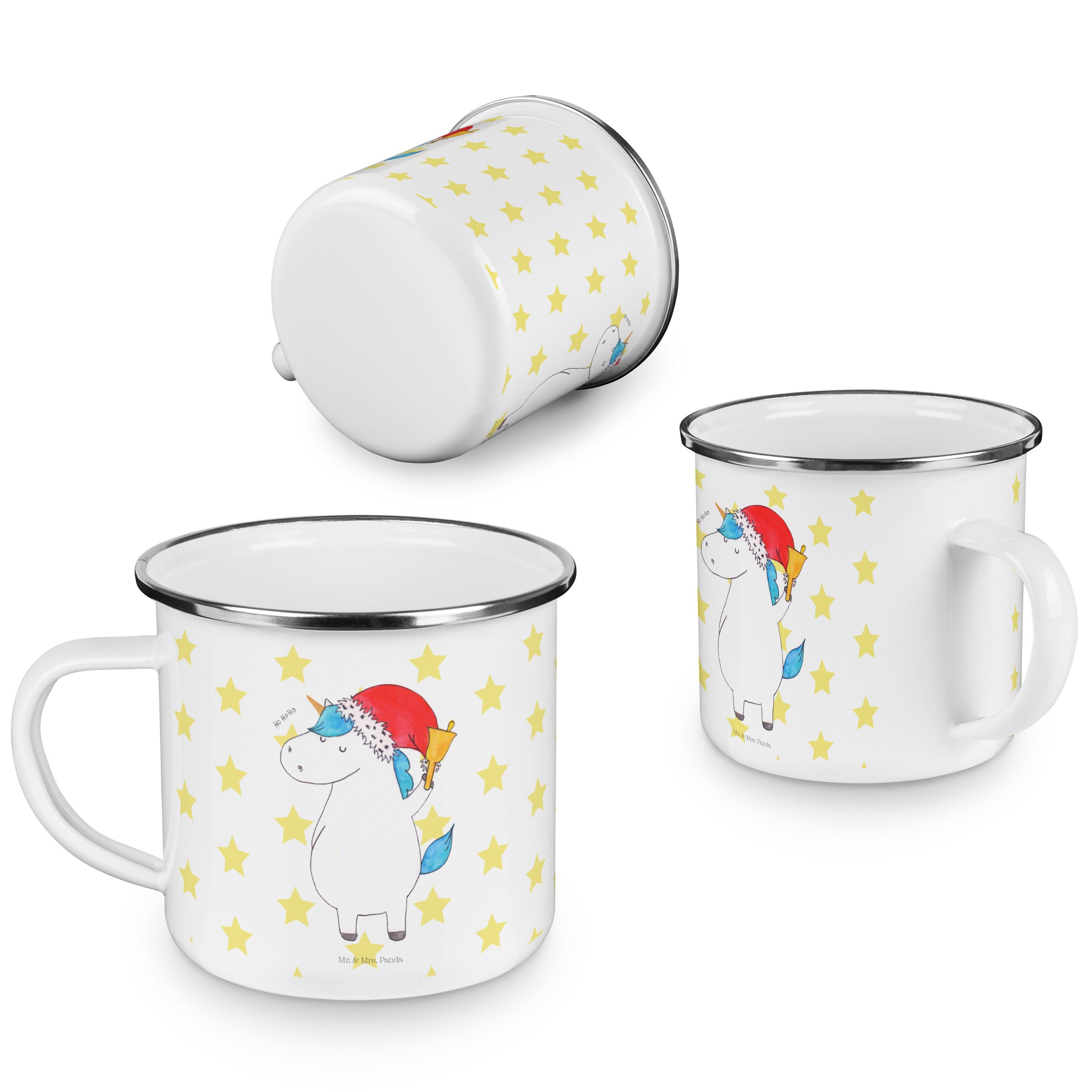 Panda Becher Einhorn Kaffee Geschenk, Emaille - Feenstaub, Weihnachtsmann Weiß & Mrs. Mr. Blechtass, -