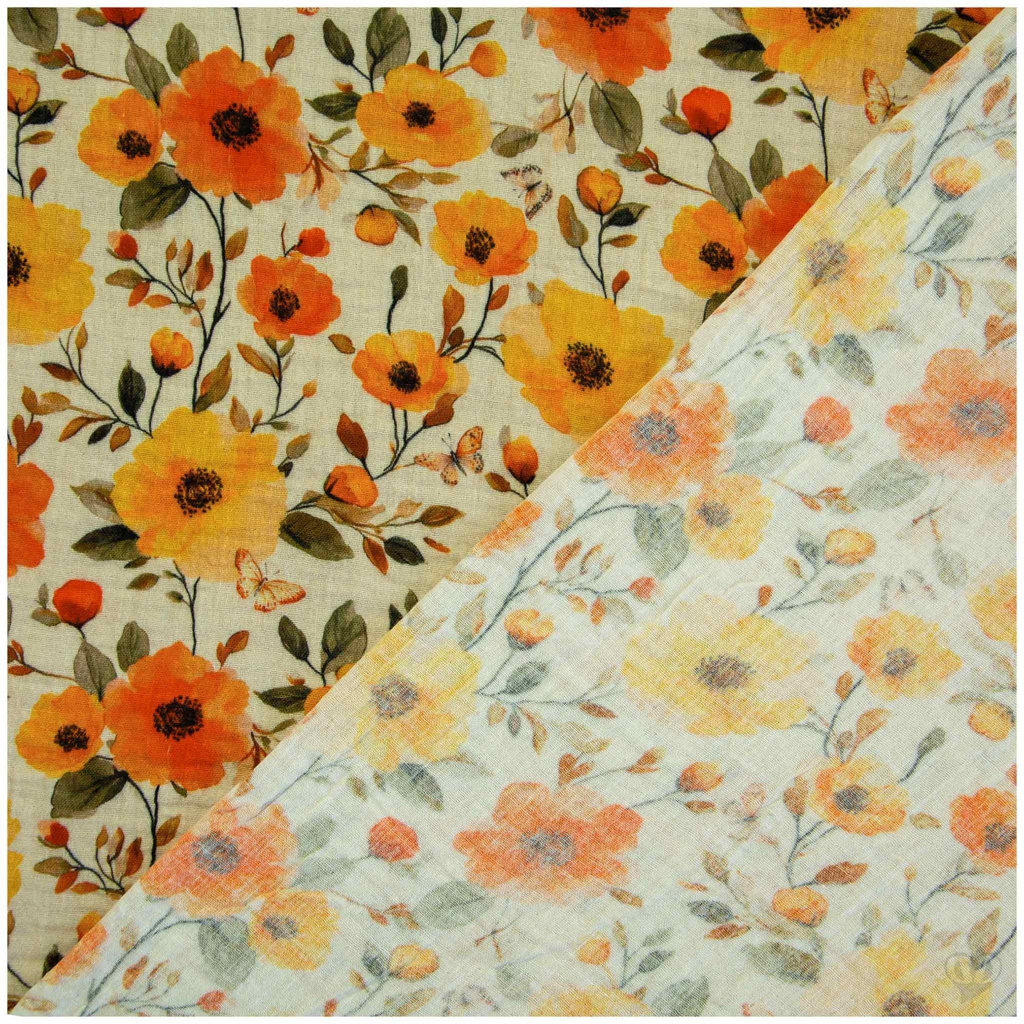 maDDma Stoff Musselin Stoff Flower Double Gauze Baumwolle 1/2 Meterware 130 cm, Blumen 3