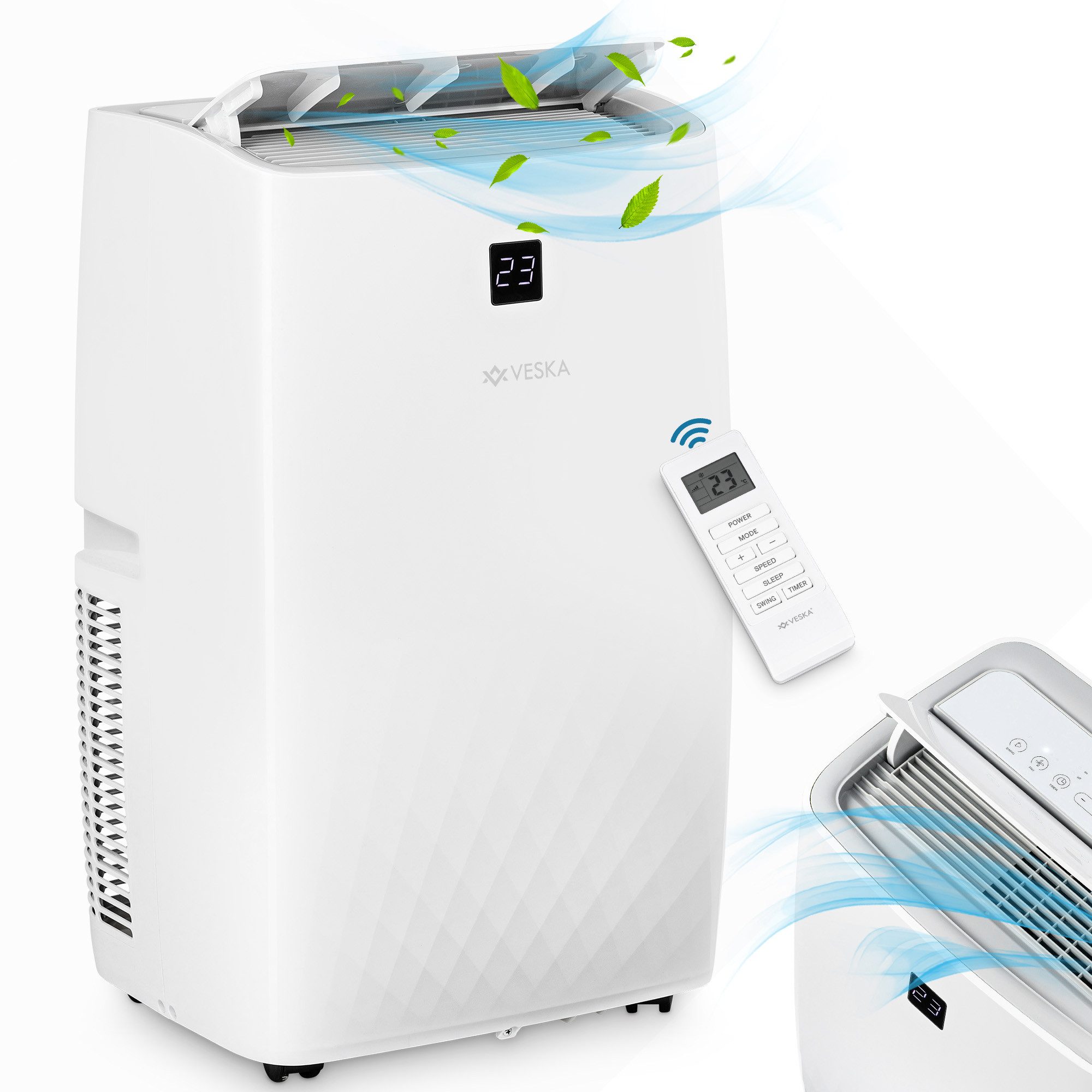 VESKA Klimagerät Klimaanlage Mobil 12000 BTU/h - 3.500 Watt, Monoblock mit WiFi/ App - Fernbedienung, Timer, Luftentfeuchter
