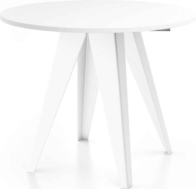 WFL GROUP Esstisch Glory Weiß, Modern Rund Tisch mit pulverbeschichteten Metallbeinen