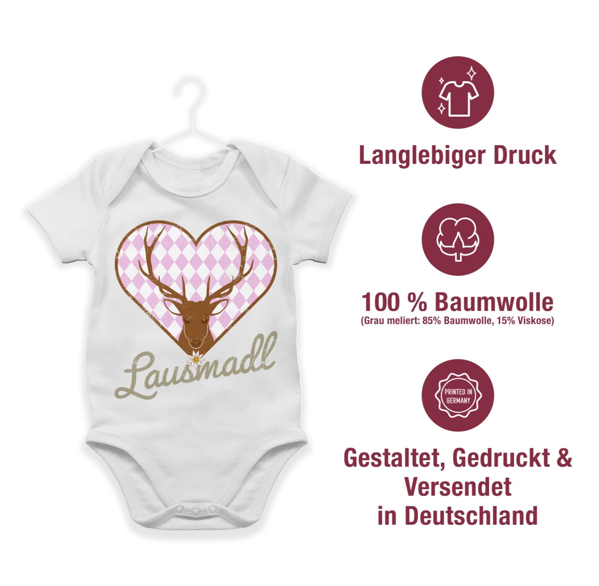 2 Outfit Mode Baby für Oktoberfest Hirsch Shirtbody Shirtracer Weiß Lausmadl