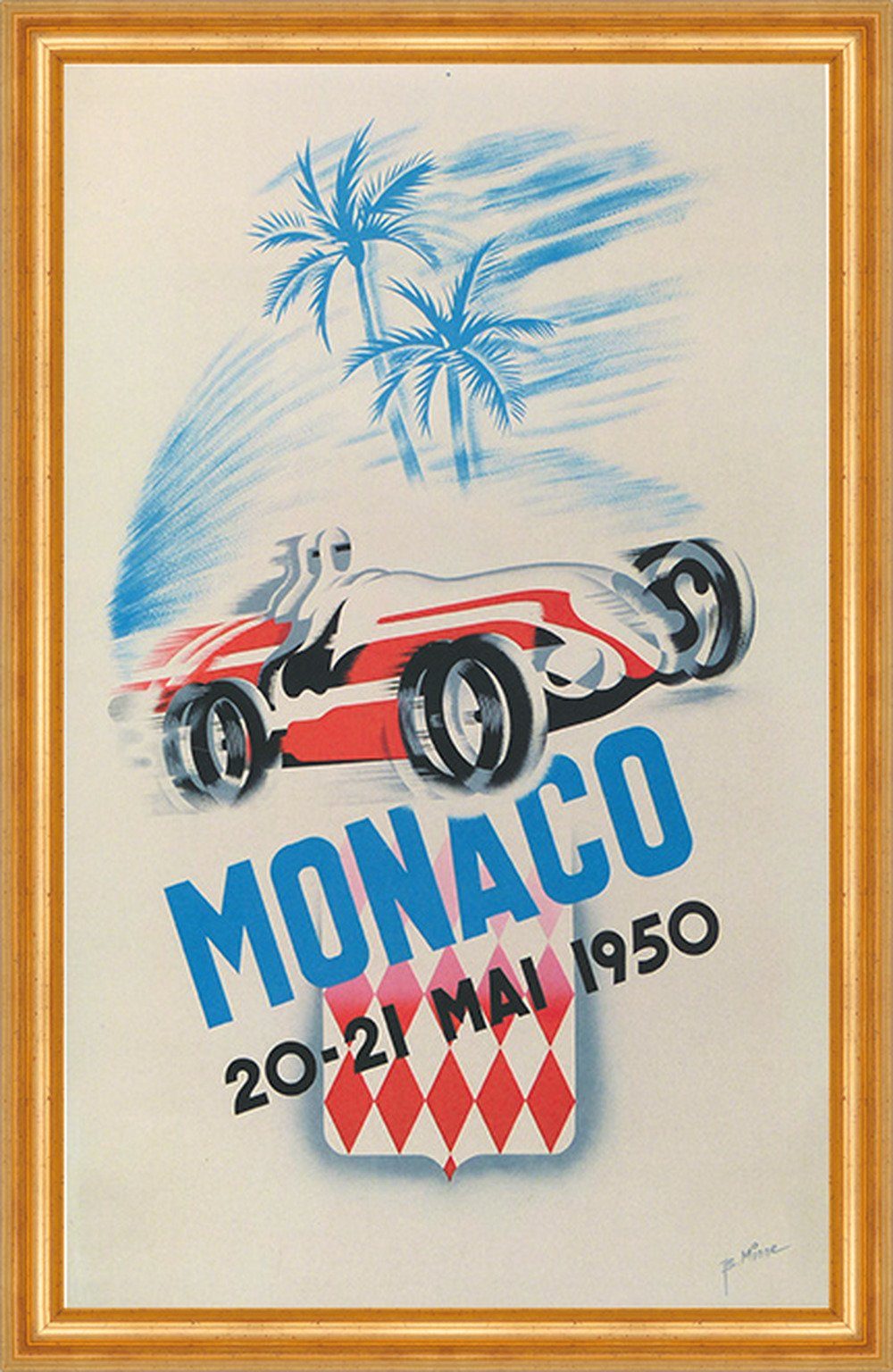 Kunstdruck Monaco Grand Prix 1950 Autorennen Minne Fürstentum Werbung 070 Gerahmt