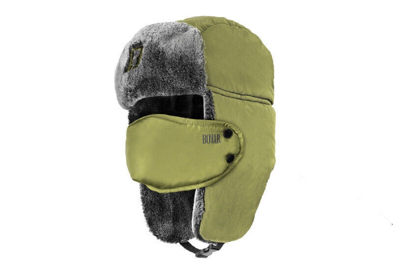 Delphin.sk Ohrenmütze Pelzmütze Delphin BOYAR Mund und Nasenbedeckung Kälteschutz Outdoor Innenfutter aus sehr weichen und warmen schwarzen Polyester-Material