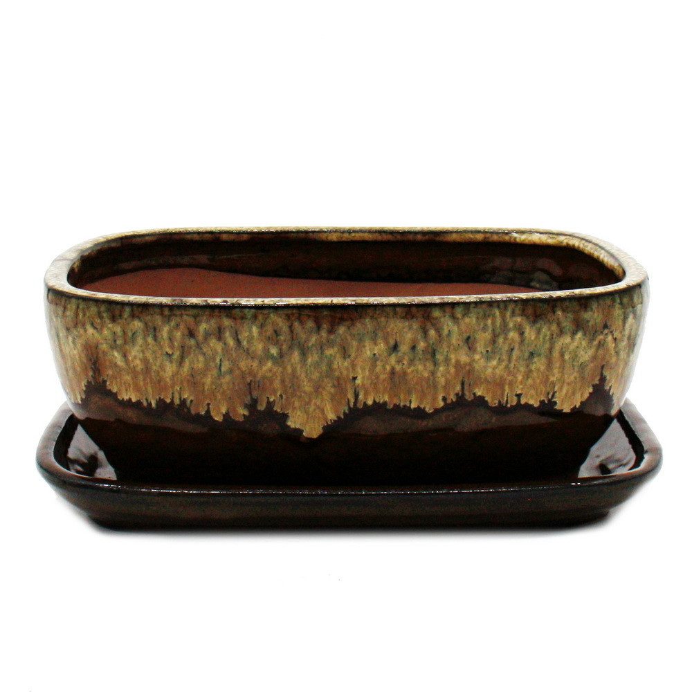 Exotenherz Pflanzschale Bonsai-Schale Unterteller Gr. 4 Braun-Beige rechteckig GB5 L 26cmm