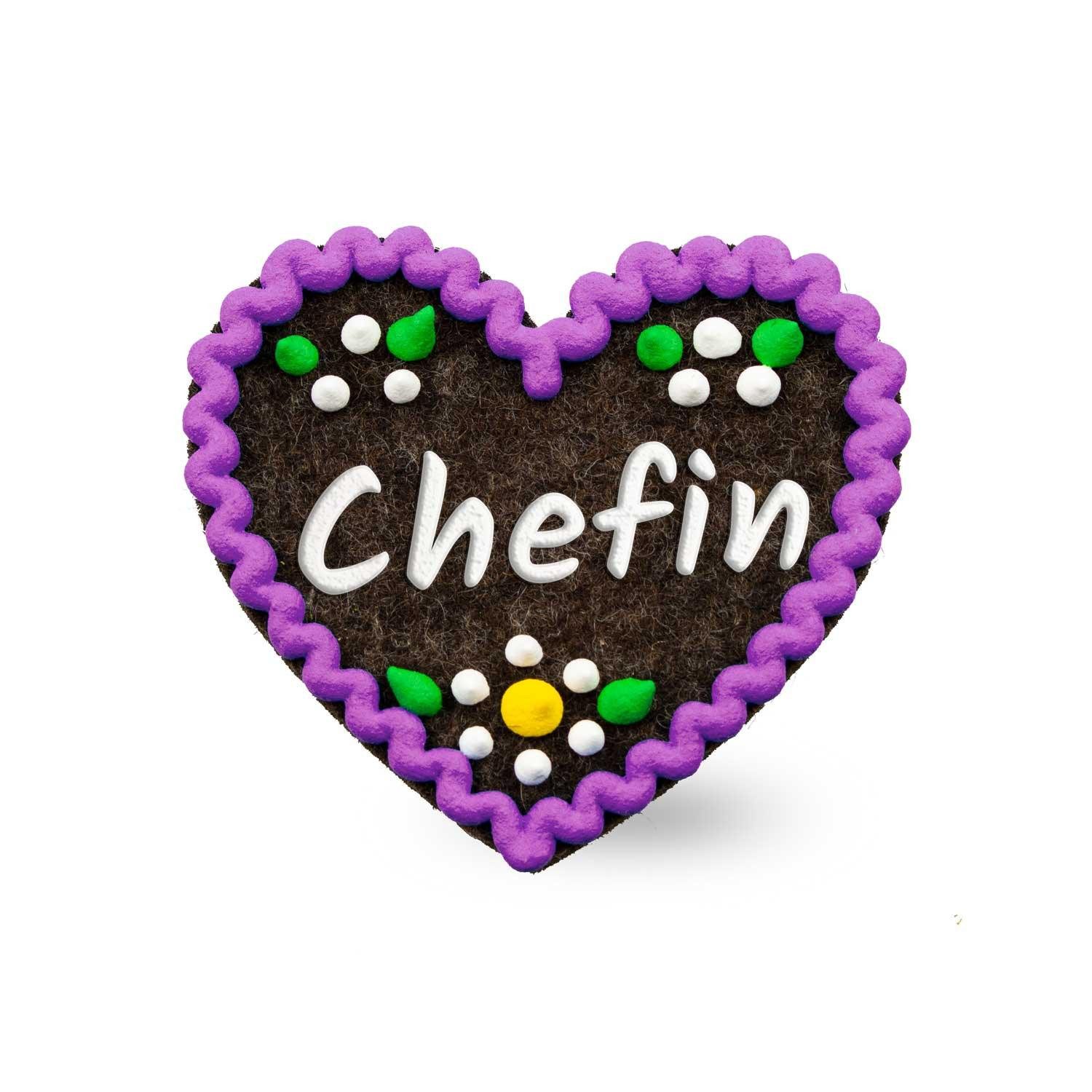 Bavariashop Brosche Filzherz-Anstecker "Chefin"