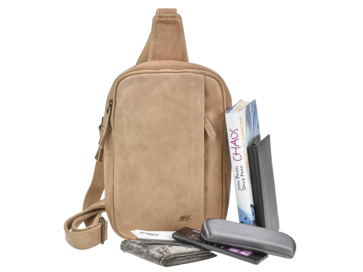 Bear Design Umhängetasche "Stefan" Crossbody Bag Leder 20x29cm Crossover, sportlich, knautschig weiches Leder, 2 Fächer