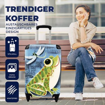 MuchoWow Handgepäckkoffer Frosch - Libelle - Blau, 4 Rollen, Reisetasche mit rollen, Handgepäck für Ferien, Trolley, Reisekoffer