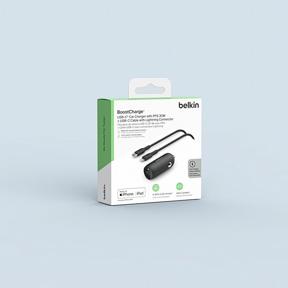 Belkin USB-C Kfz-Ladegerät inkl. Lightning, 1m USB-Ladegerät