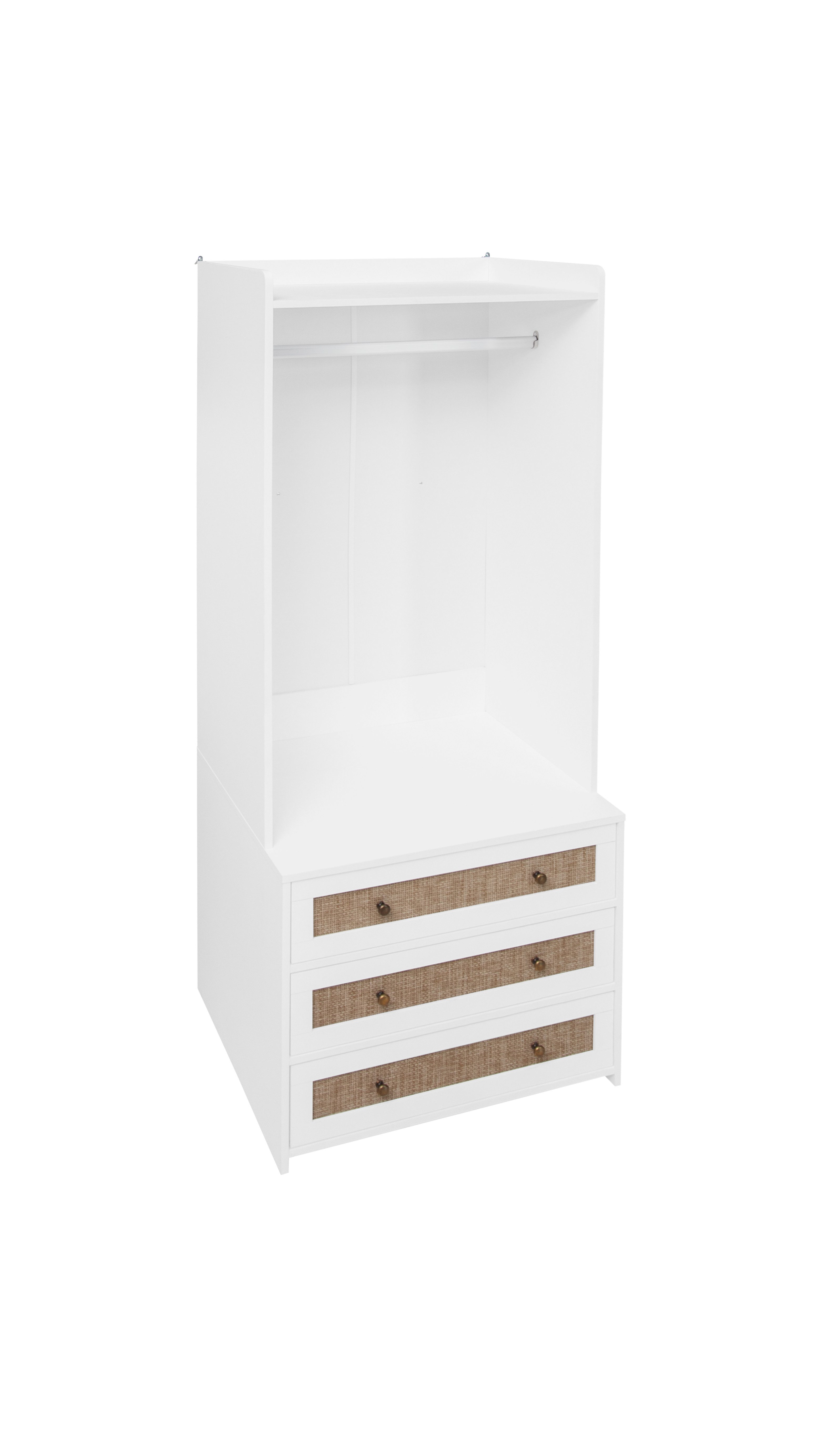 REDOM Kleiderschrank Eleganter Garderobenschrank mit doppelflügeligen Türen (180 cm hoch mit 3 Schubladen & Rattanfronten, für Flur & Schlafzimmer)