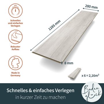Bodenglück Laminat "Eiche Ehrenberg" mit Megaloc-Klicksystem, Grau I Pflegeleicht, Wasserfest I 6 Dielen á 1285 x 280 x 8 mm