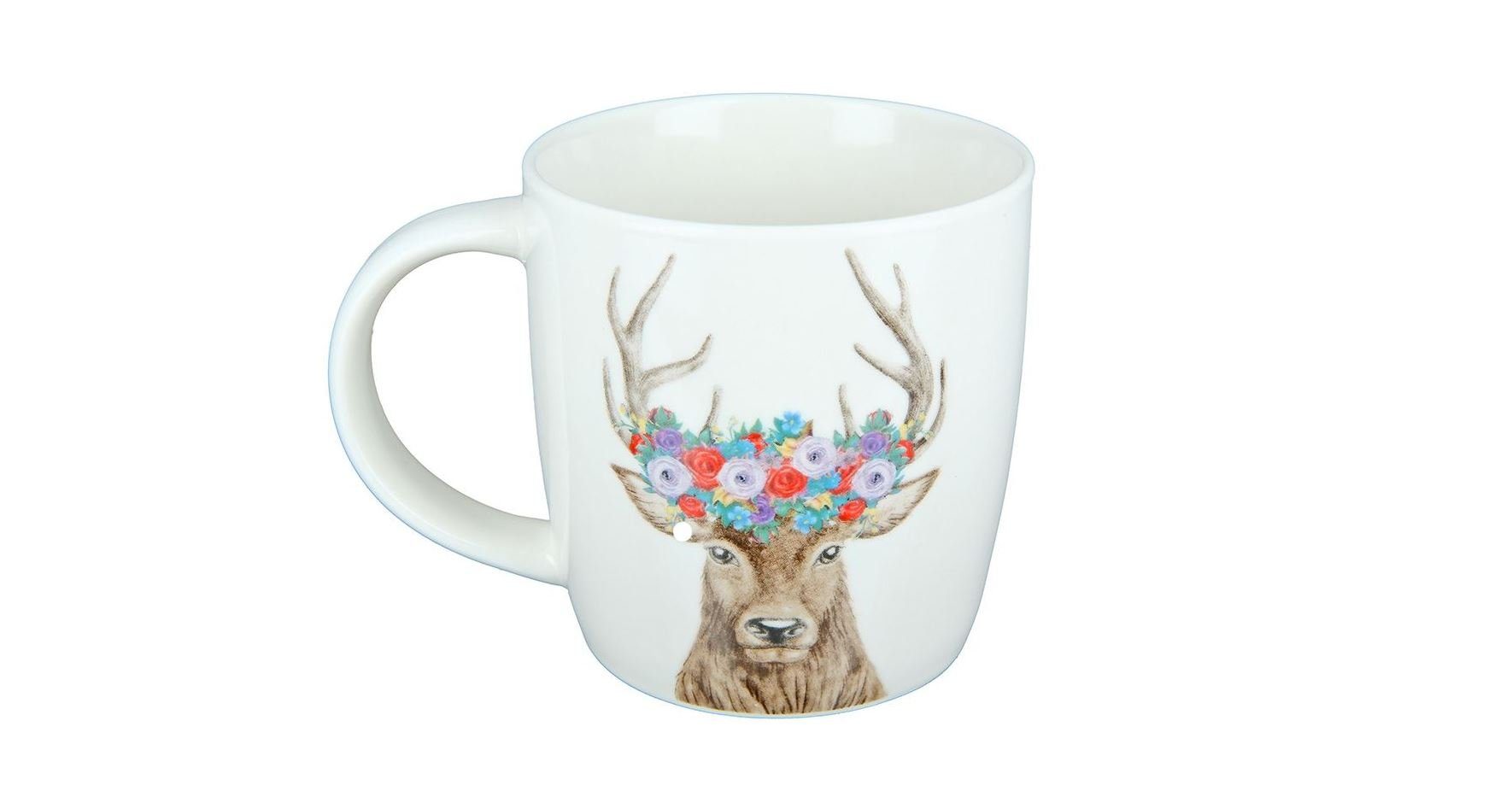 GILDE Tasse GILDE -Tasse, Hirsch mit Blumenkranz 380ml