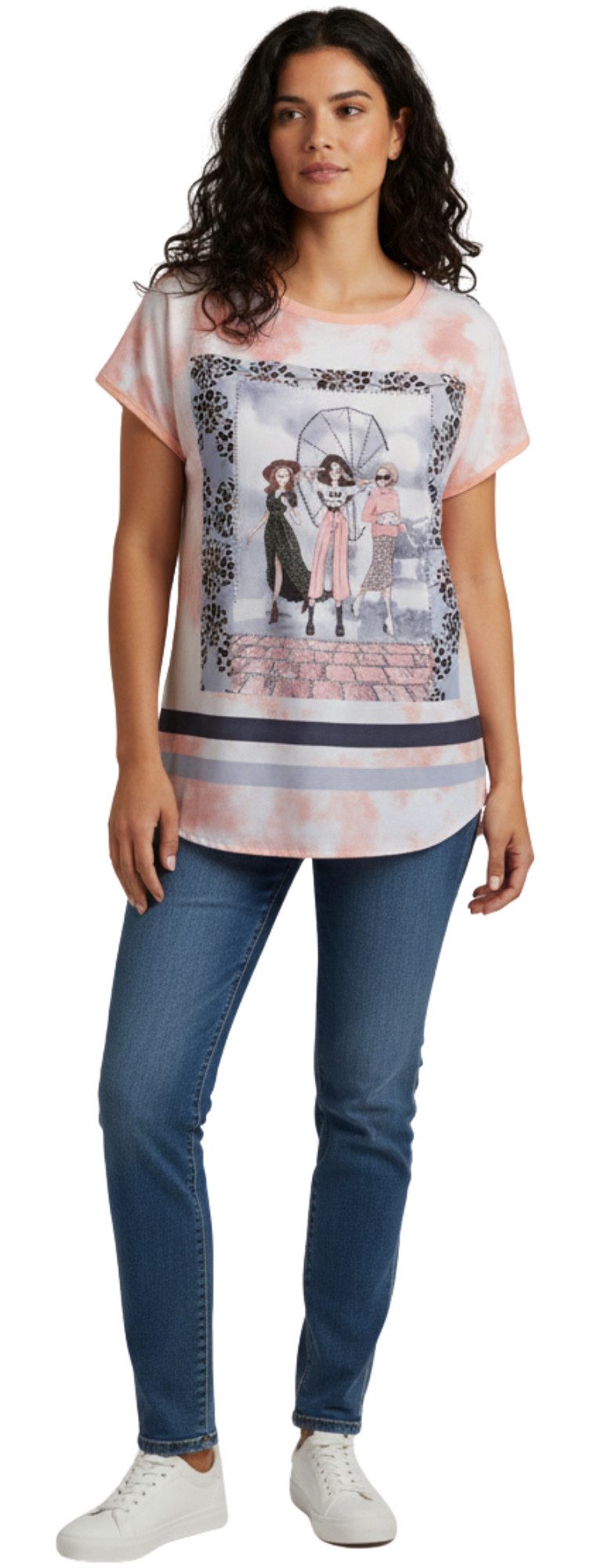 Gio Milano Kurzarmshirt Gio Milano, Shirt mit trendigem Motivdruck und Strassbesatz trendiger Motivdruck, verspielte Strassdeatils