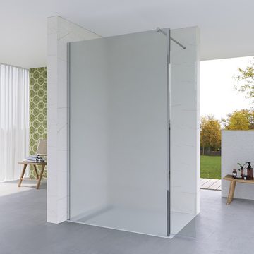 AQUABATOS Walk-in-Dusche Duchwand Glas schwarz 100x200 120x200 cm Chromoptik, 8mm NANO Glas Milchglas, mit Stabilisator, auf Duschtassen oder Boden montierbar