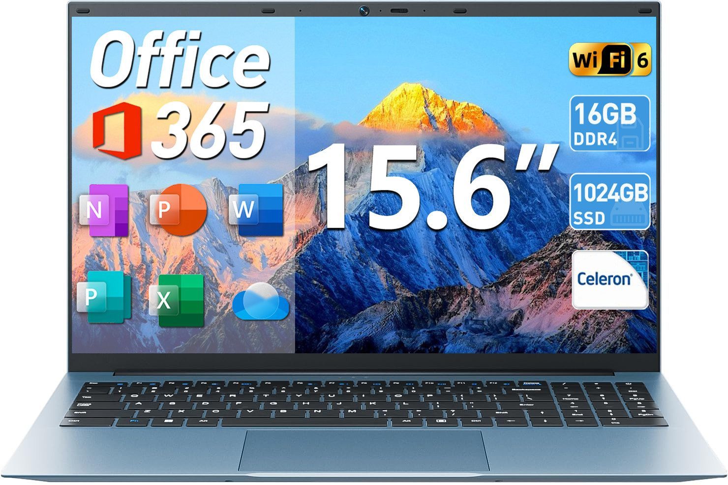 MENGHU Laptop Windows 11 Pro 16GB RAM 1TB SSD – inkl. 1 Jahr Microsoft 365 Notebook (Intel Celeron N5100 N5095, 16 GB, 1024 GB SSD)