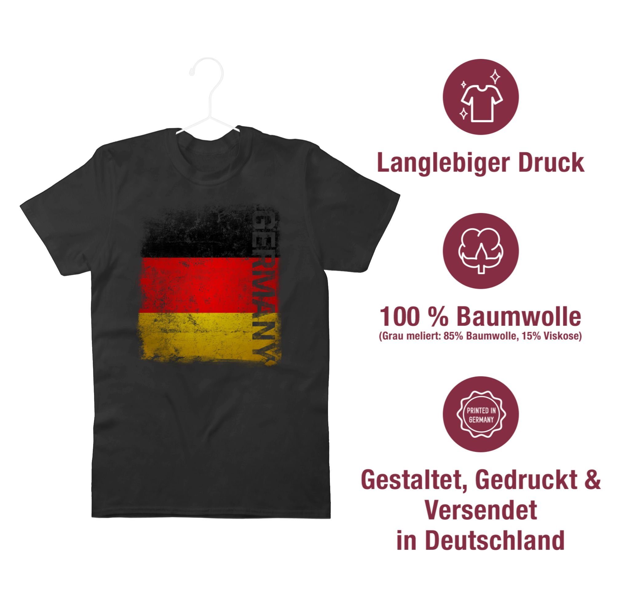 Shirtracer T-Shirt 2024 Vintage Schwarz 1 Fussball Germany EM Flagge