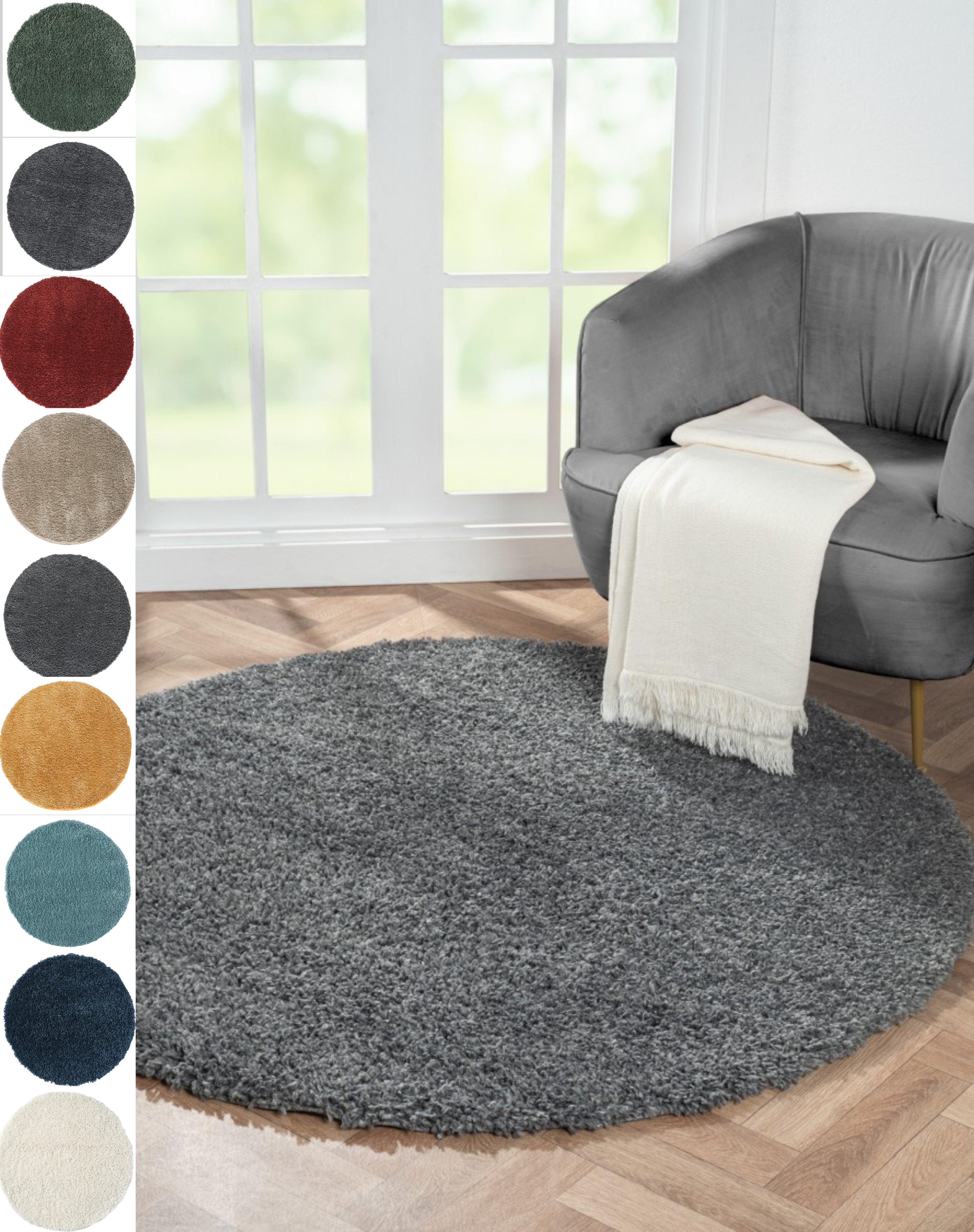 Myflair Möbel & Accessoires Hochflor-Teppich My Shaggy, rund, Höhe: 37 mm, Shaggy, Uni Farben, leicht glänzend, Microfaser, extra flauschig