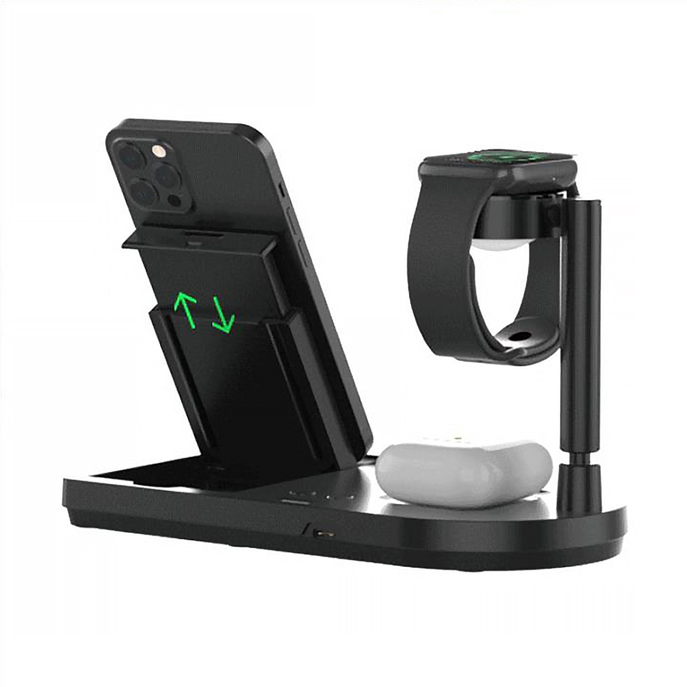 feinlux Speicherladestation Faltbares kabelloses 4-in-1-Ladegerät, Netzadapter, Set, 3-in-1 Multifunktions-Wireless-Ladegerät, Kompatibel mit AirPods/iPhone/iWatch Ladestation mit LED-Licht