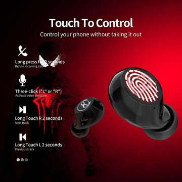 AMAFACE Dual-Mikrofon wasserdichter IPX5-Touch-Steuerung In-Ear-Kopfhörer (Leichte True Wireless Gaming-Ohrhörer mit LED-Anzeige für Akkustand und magnetischer Aufbewahrung. Inklusive drei Paar weicher Silikon-Ohrstücke für bequemen Sitz., mit Ultra-niedrige Latenzzeit, USB-C Schnellladung,Cool Light Dual-Mod)